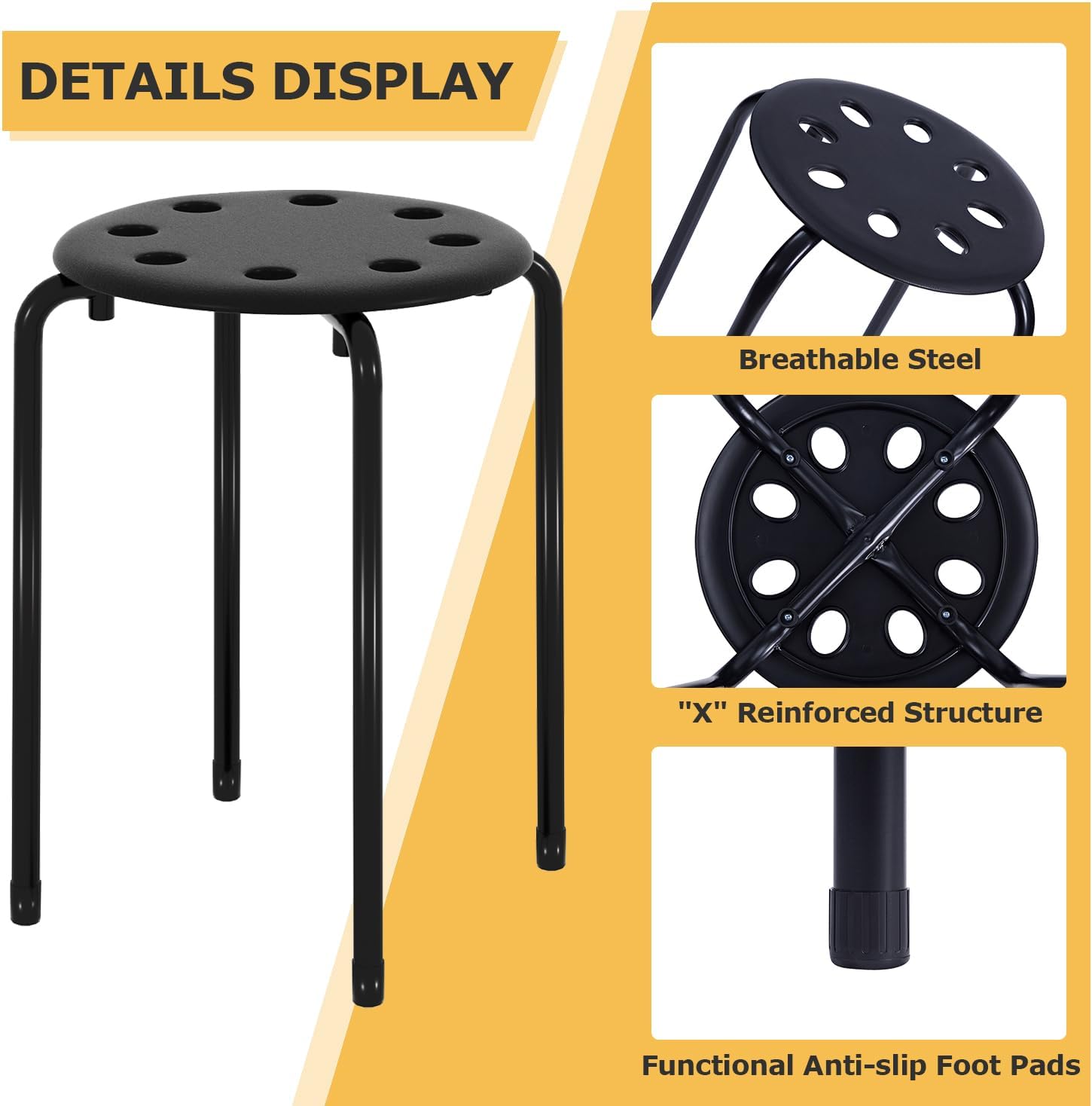 VECELO 6-Piece Stacking Stools, 17.7 Inch Standard Height - VECELO