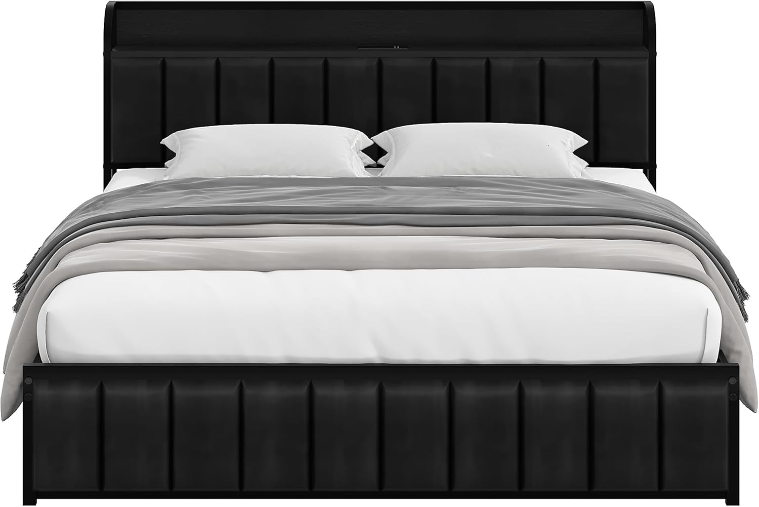 VECELO Twin Bed Frame, Storage Upholstered Headboard with Charging Station