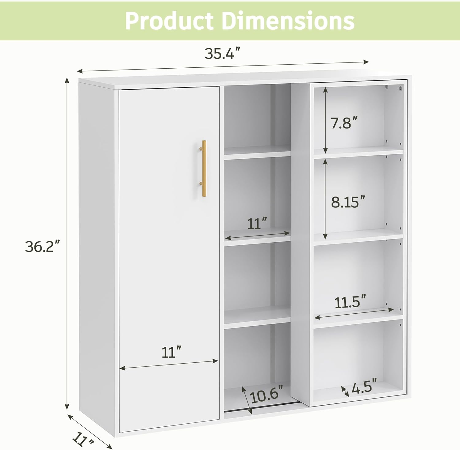 VECELO 4-Tier Floor Storage Cabinet with Adjustable Shelves and Door - VECELO