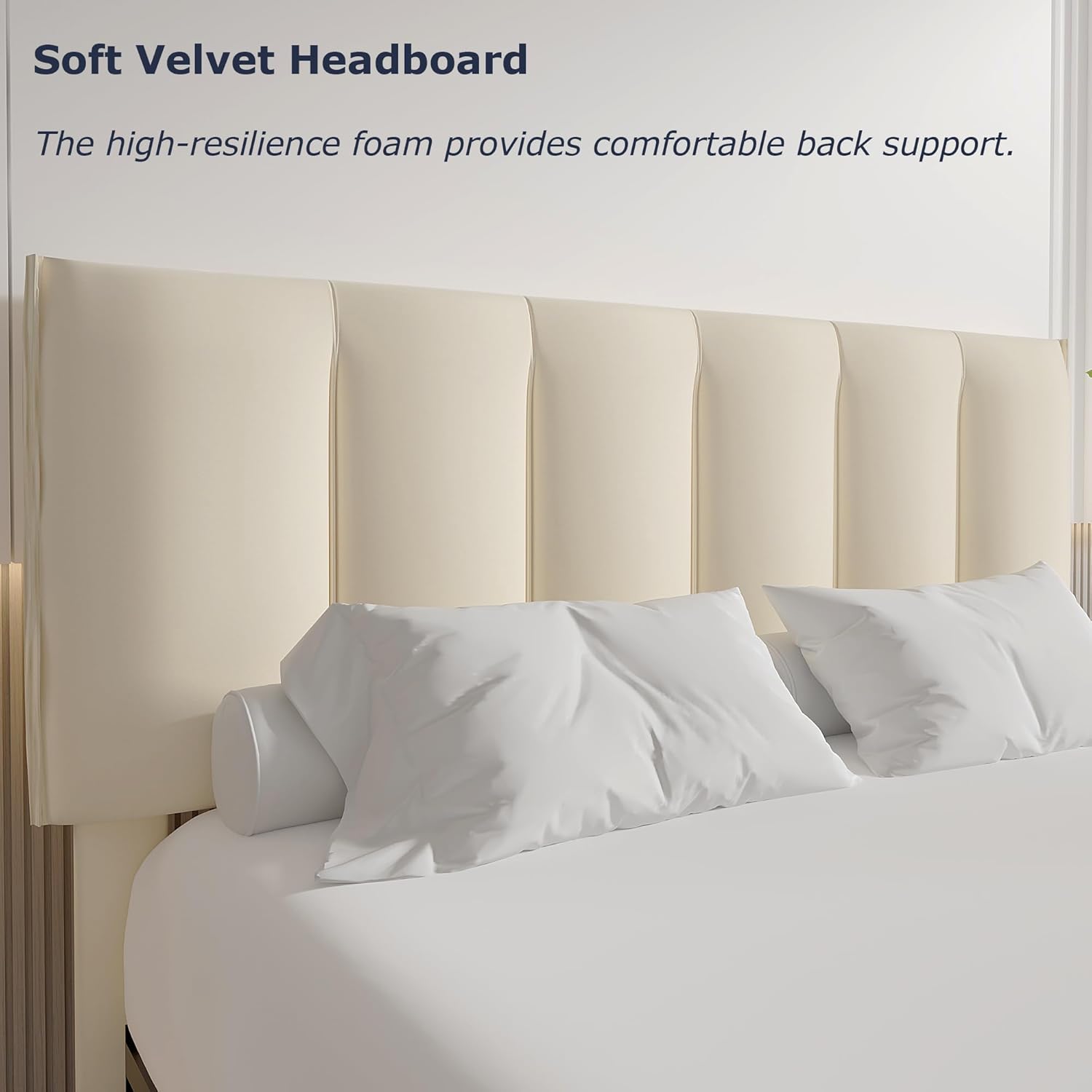 VECELO Upholstered Bed Frame with 4 Storage Drawers and Adjustable Velvet Headboard