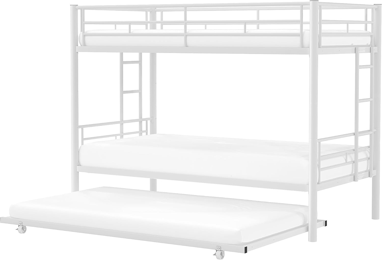 VECELO Bunk Bed Twin Over Twin with Trundle, Metal Bunkbeds with Ladder and Full-Length Guardrail - VECELO