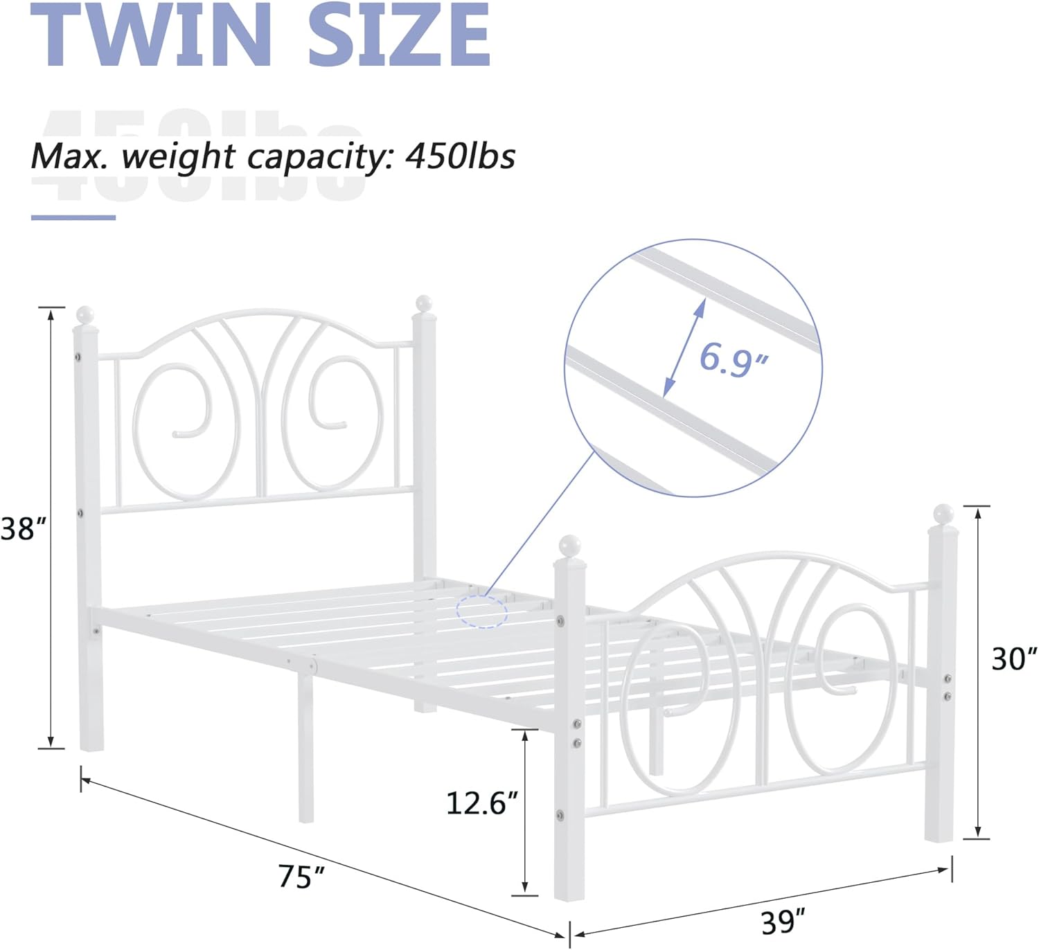 VECELO Twin Size Metal Platform Bed Frame with headboard and Footboard