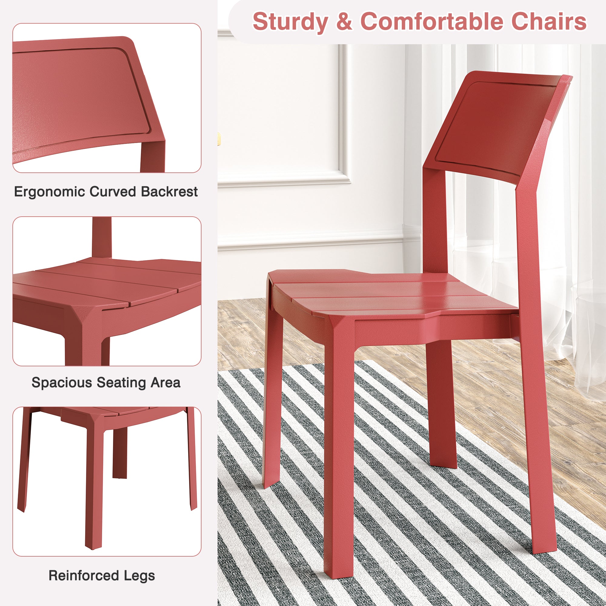 VECELO Dining Chairs Set of 4, Stackable Plastic Kitchen Chairs