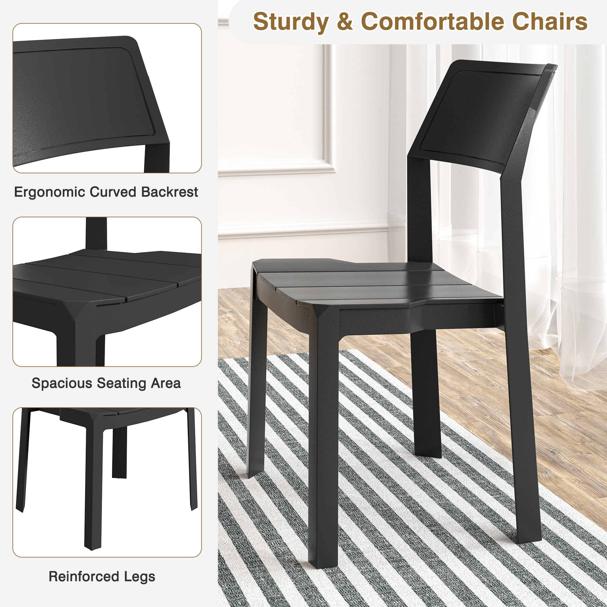 VECELO Dining Chairs Set of 4, Stackable Plastic Kitchen Chairs