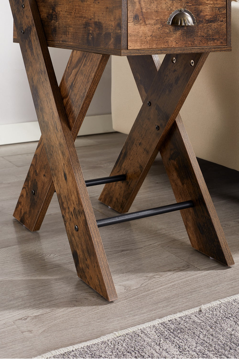 VECELO End Side Table with Charging Station Narrow Nightstand with Drawer& USB Ports