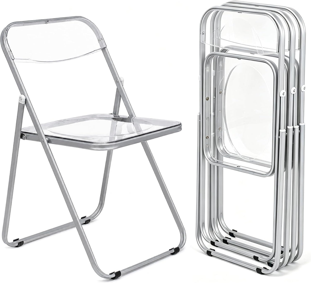 VECELO Transparent Acrylic Folding Chairs Set of 4 or 8  Clear Stackable Dining Chairs  Metal Frame