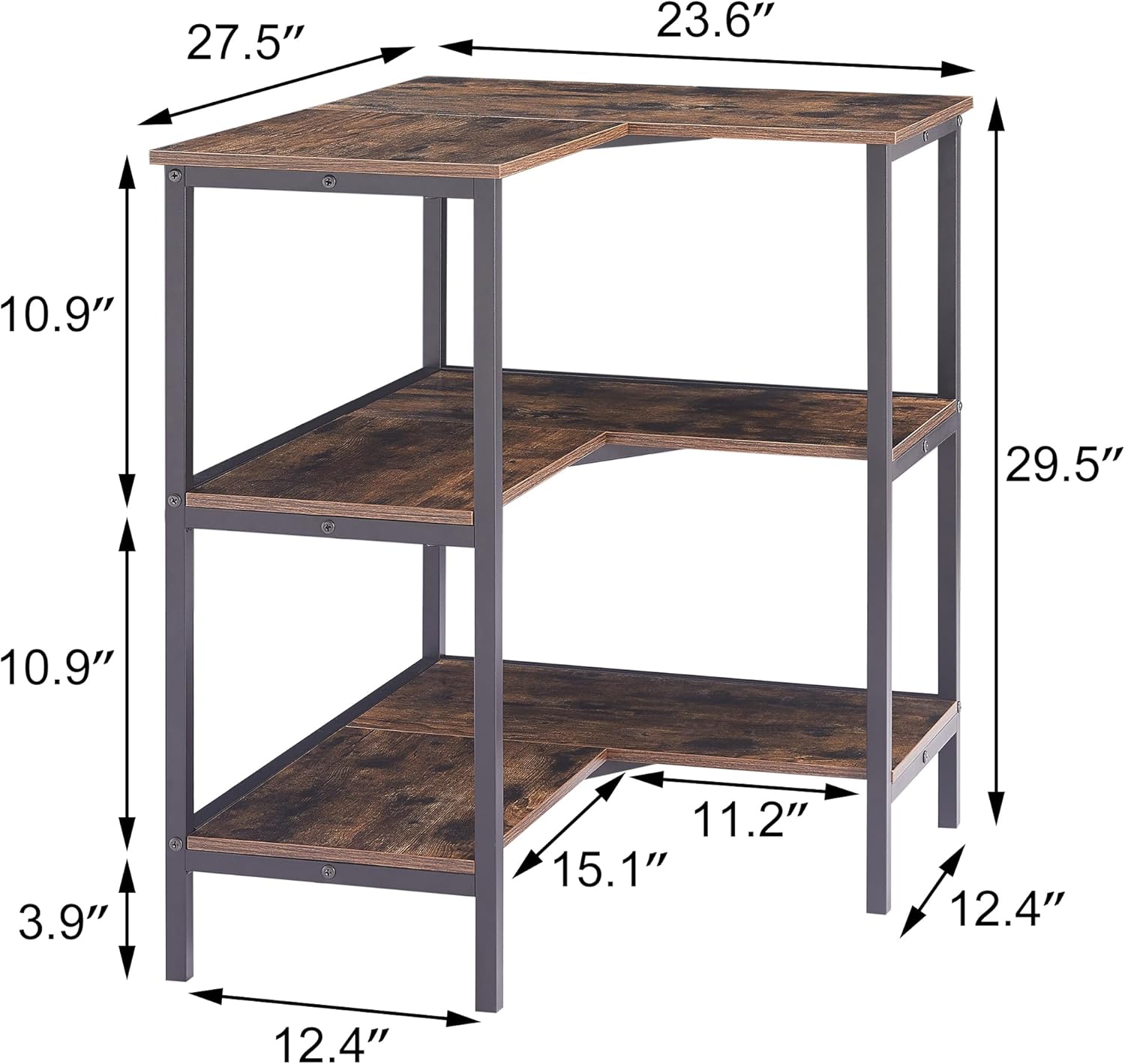 VECELO Corner Cabinet Table with 3 Tier Open Shelf