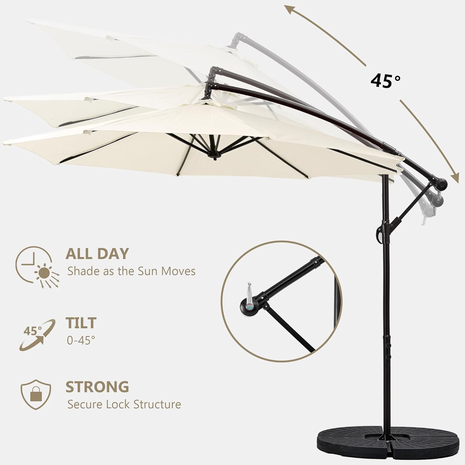 VECELO 10ft Offset Patio Umbrella with UV Protection Waterproof for Outdoor - VECELO