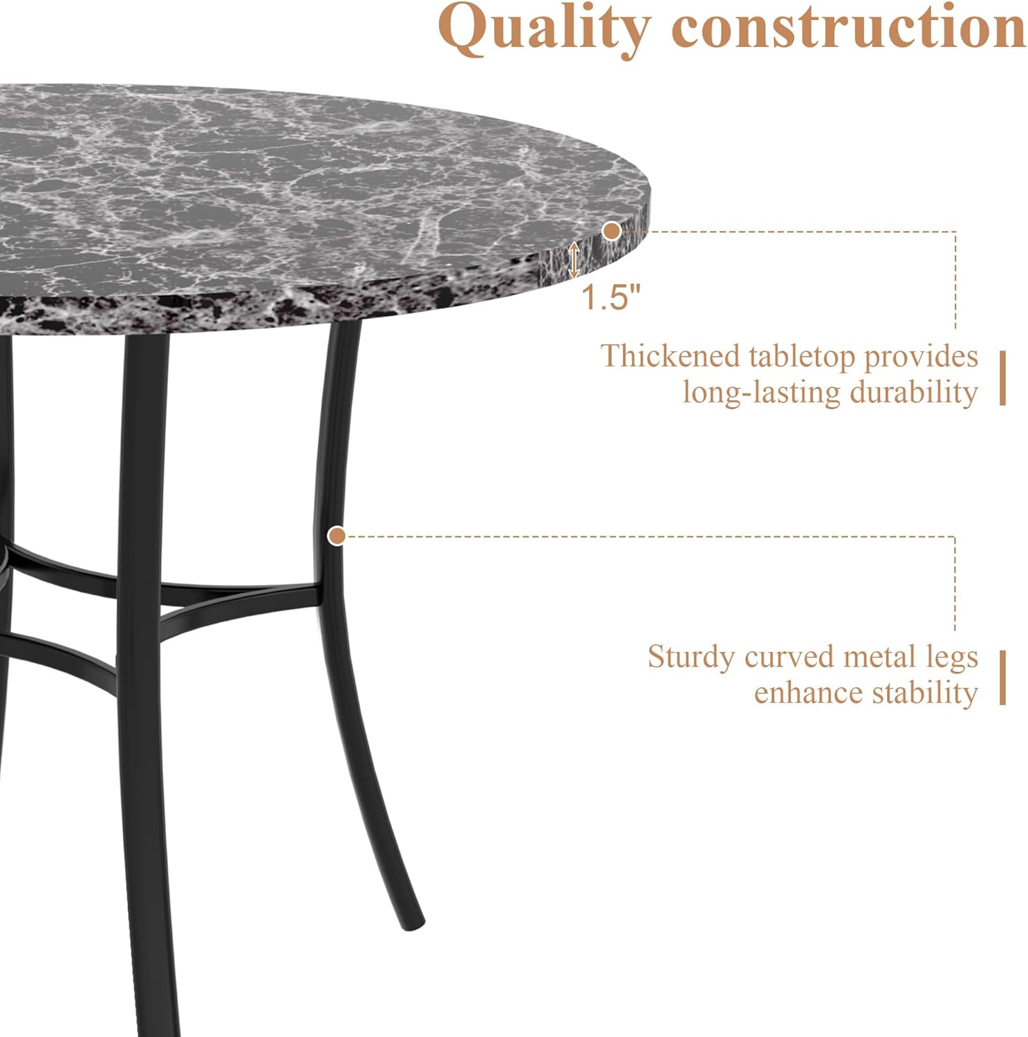 VECELO 36" Round Dining Table for 4, Faux Marble Dinette with Metal Frame for Kitchen - VECELO