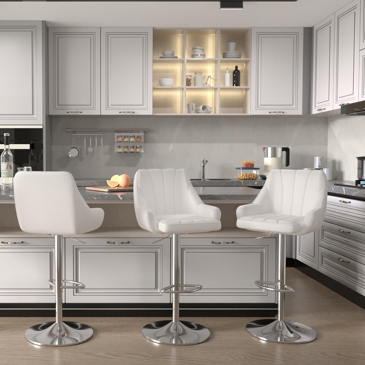 VECELO Adjustable Counter Height Bar Stools with Back and Arm Stools Set of 2 - VECELO