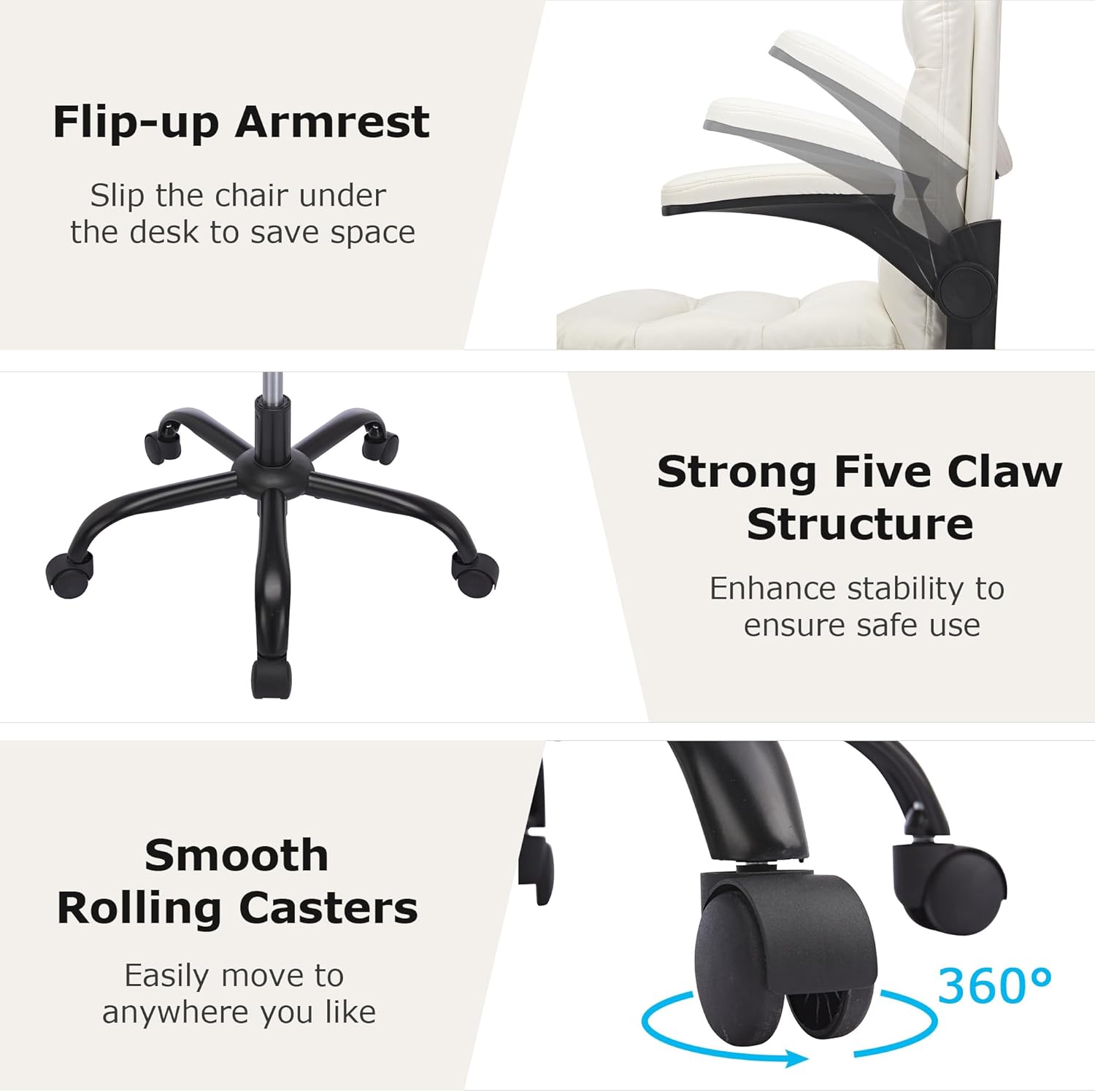 VECELO Ergonomic Swivel Office Desk Chair with Flip-up Armrest and Adjustable Height Lumbar Support