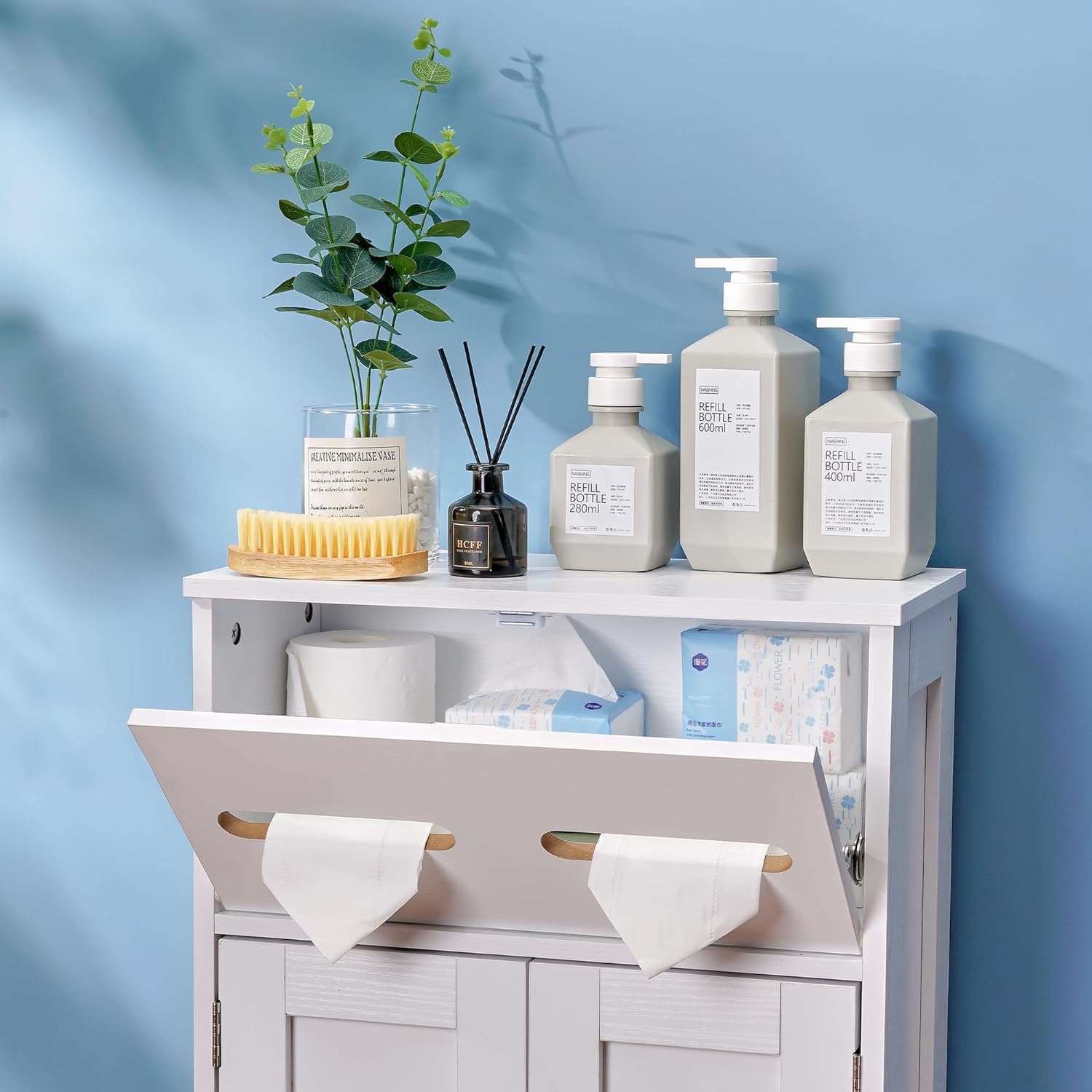 VECELO Mega Toilet Holder Cabinet Stand Bathroom Storage Organizer of Rolls & Paper Towel