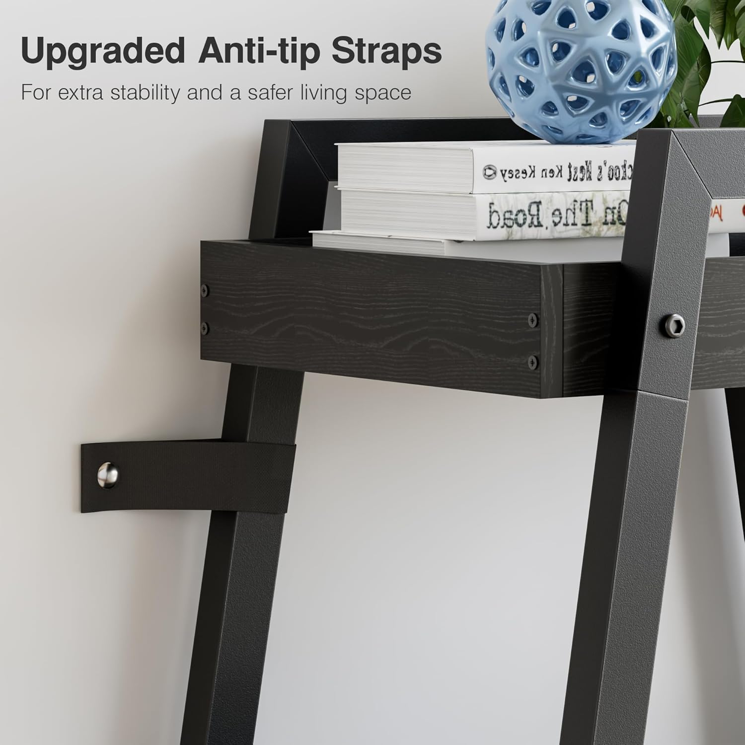 VECELO Ladder Shelf/Display Shelf 4 Tier Storage Bookcase Rack Wood & Steel - VECELO