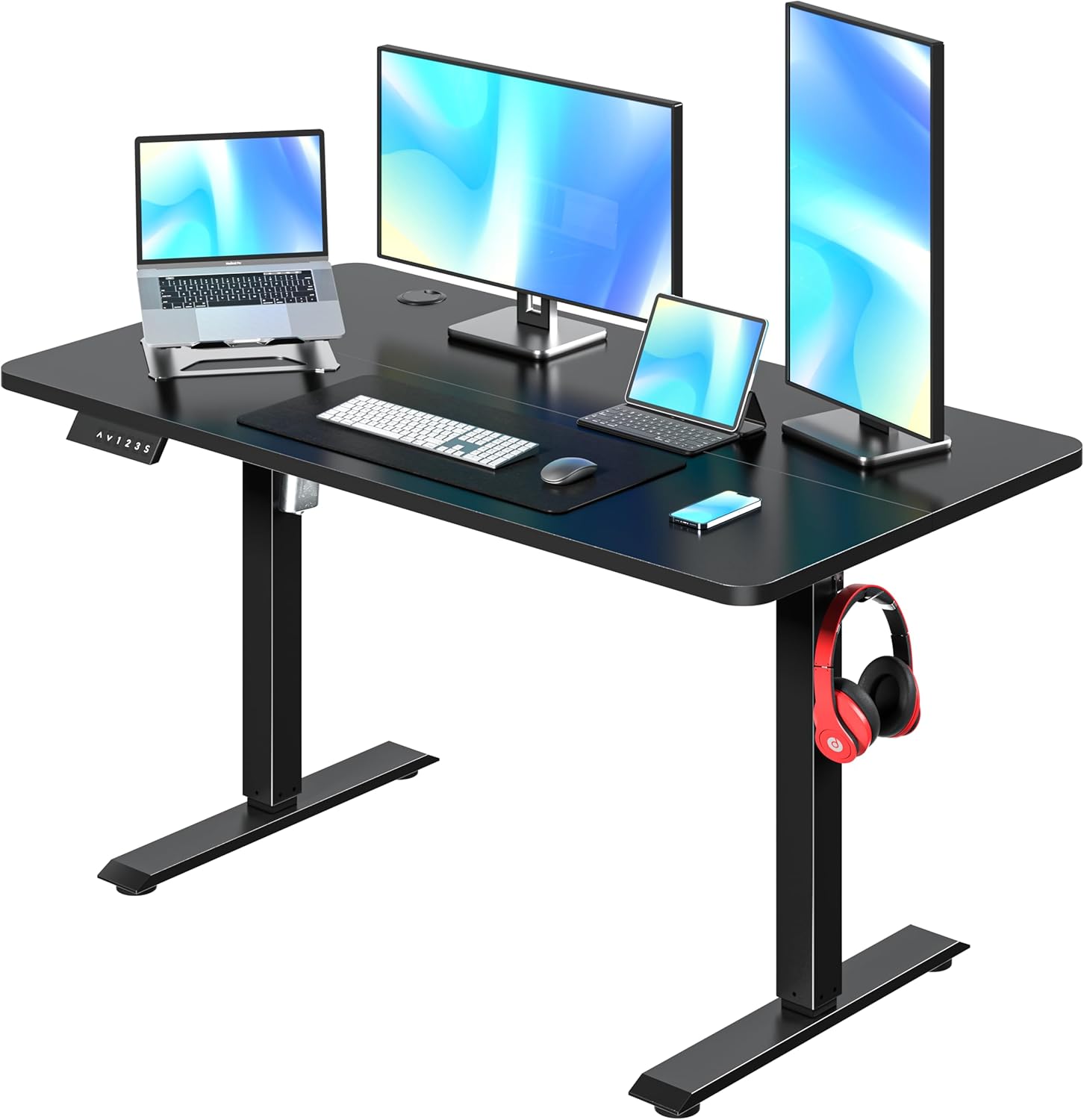 VECELO Electric Standing Desk Adjustable Height, 48 x 24 Inch Computer Desk with Headphone Hook