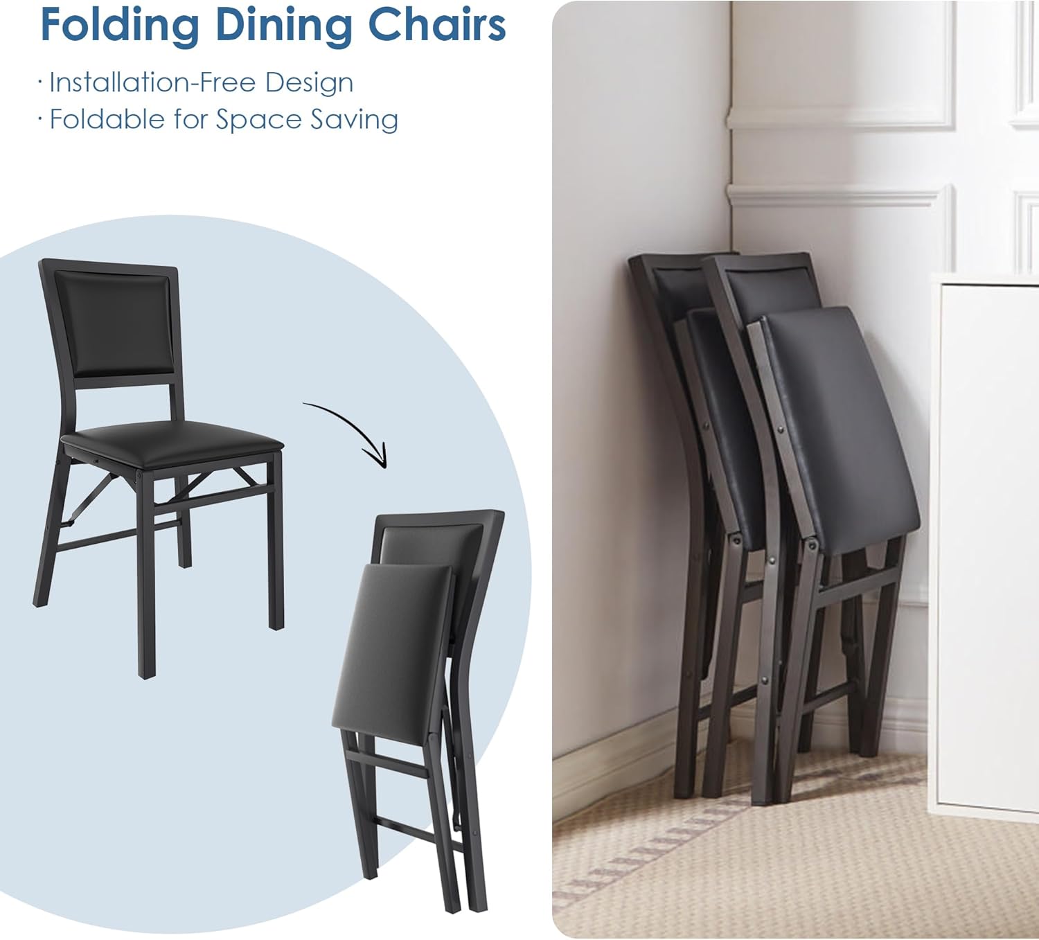 VECELO Folding Chairs Set of 2 with Cushion