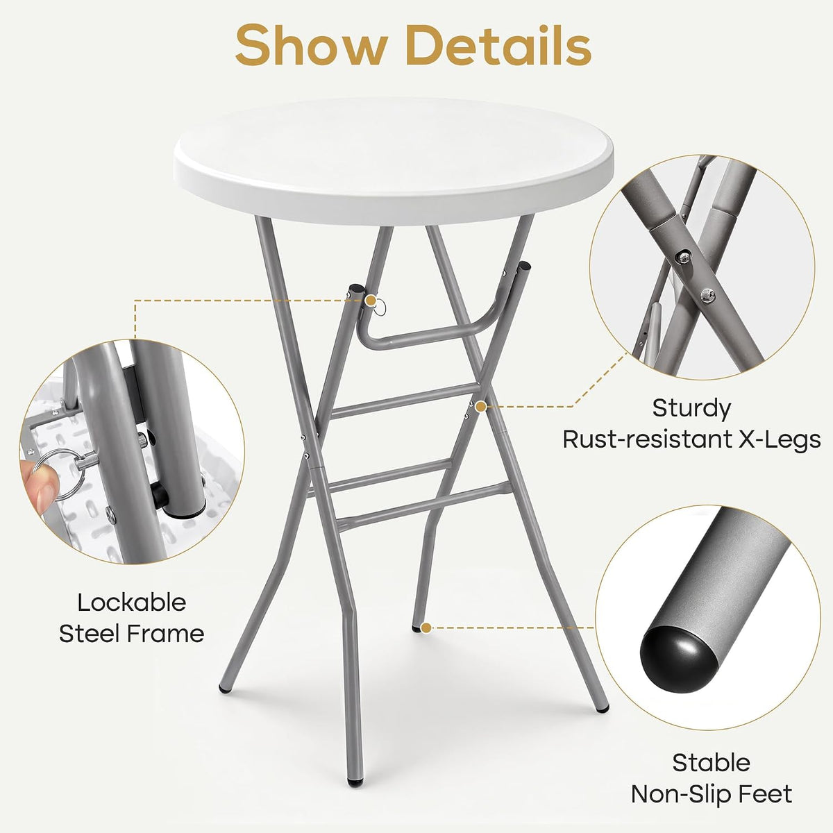 VECELO 32" Round Bar Height Folding Dining Table, 43.3" High Top Cocktail Table