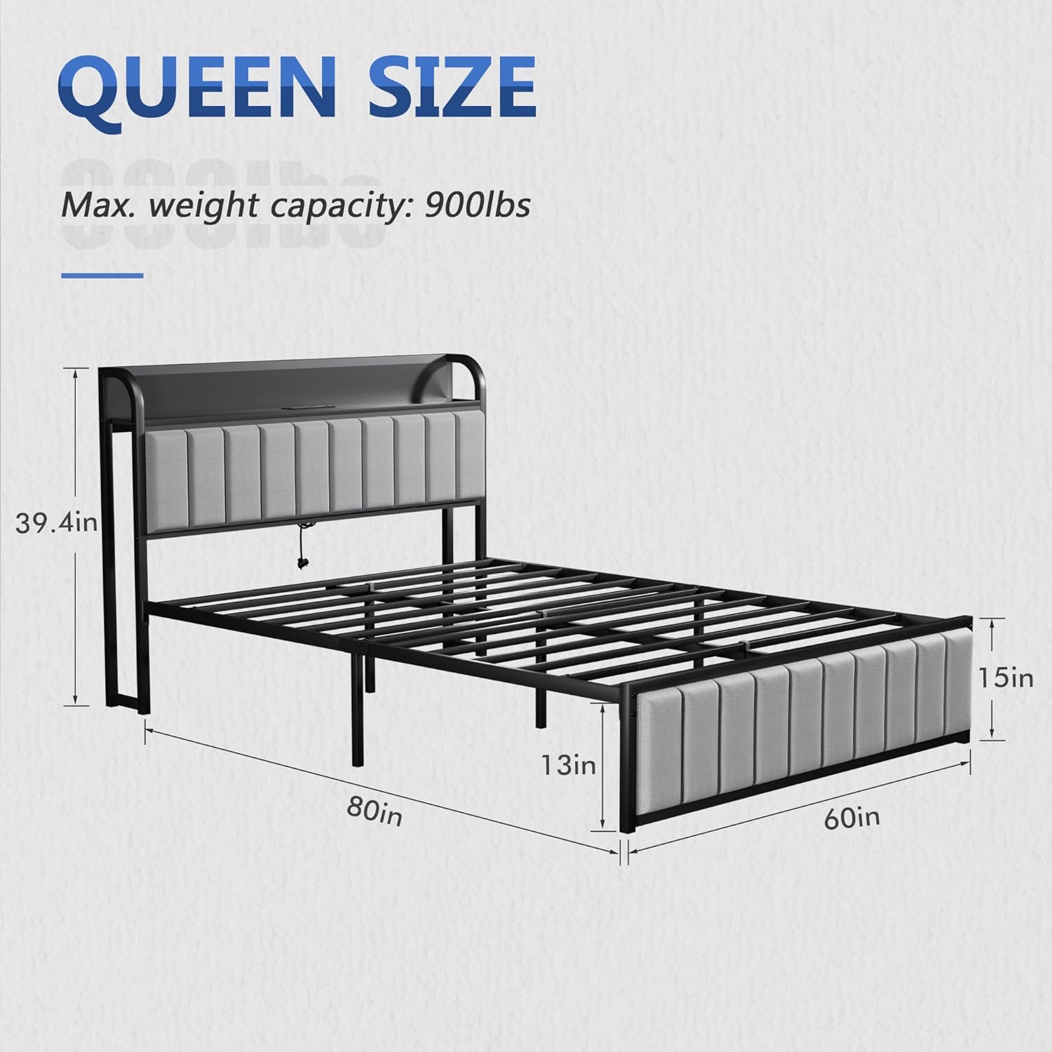 VECELO Bed Frame with Storage, Upholstered Platform Bedframe with Headboard - VECELO