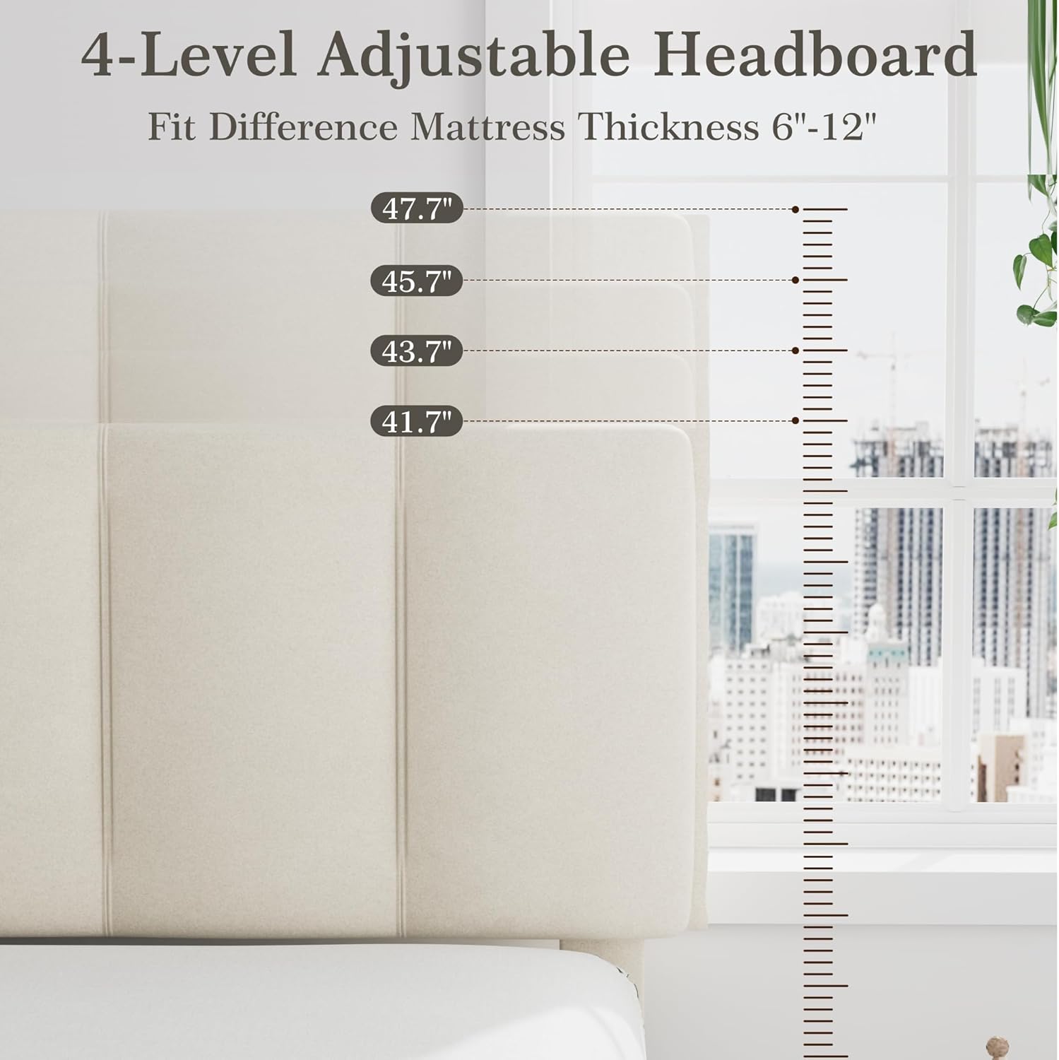 VECELO Modern Upholstered Platform Bedframe, Adjustable Headboard