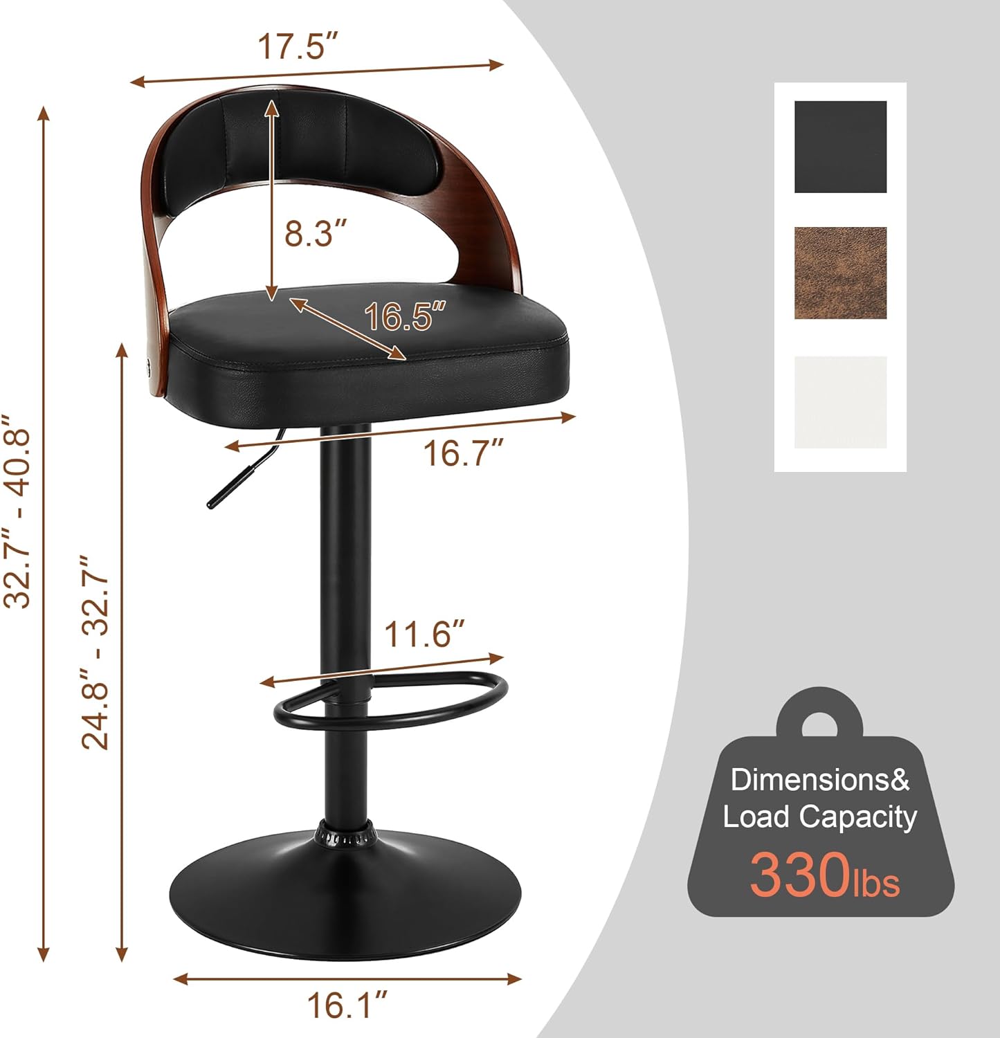 VECELO Bar Stool Set of 2, Counter Height Stools with Bentwood Back - VECELO