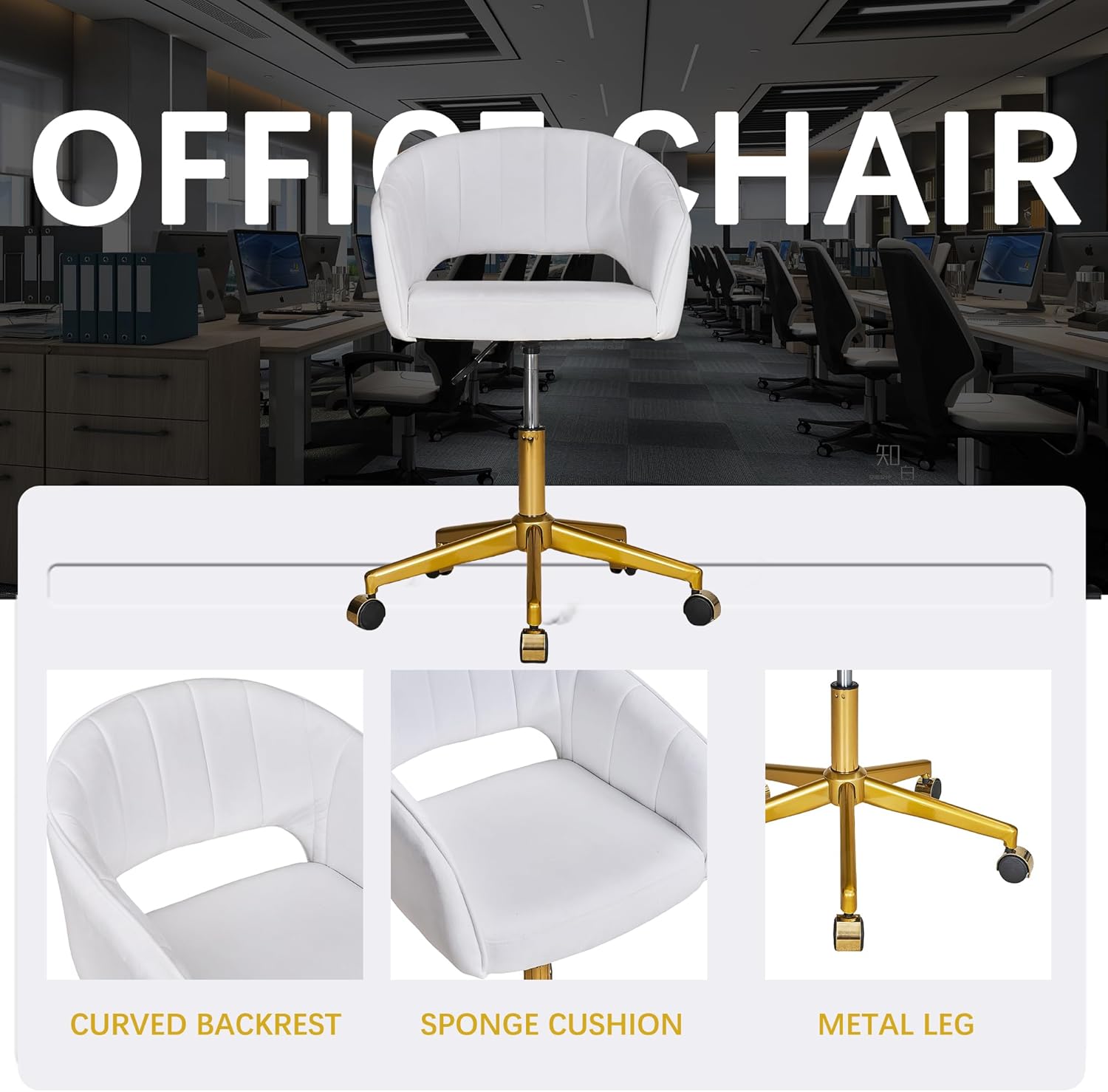 VECELO Velvet Accent Chair,Vanity Chair with Gold Base Embrased Backrest