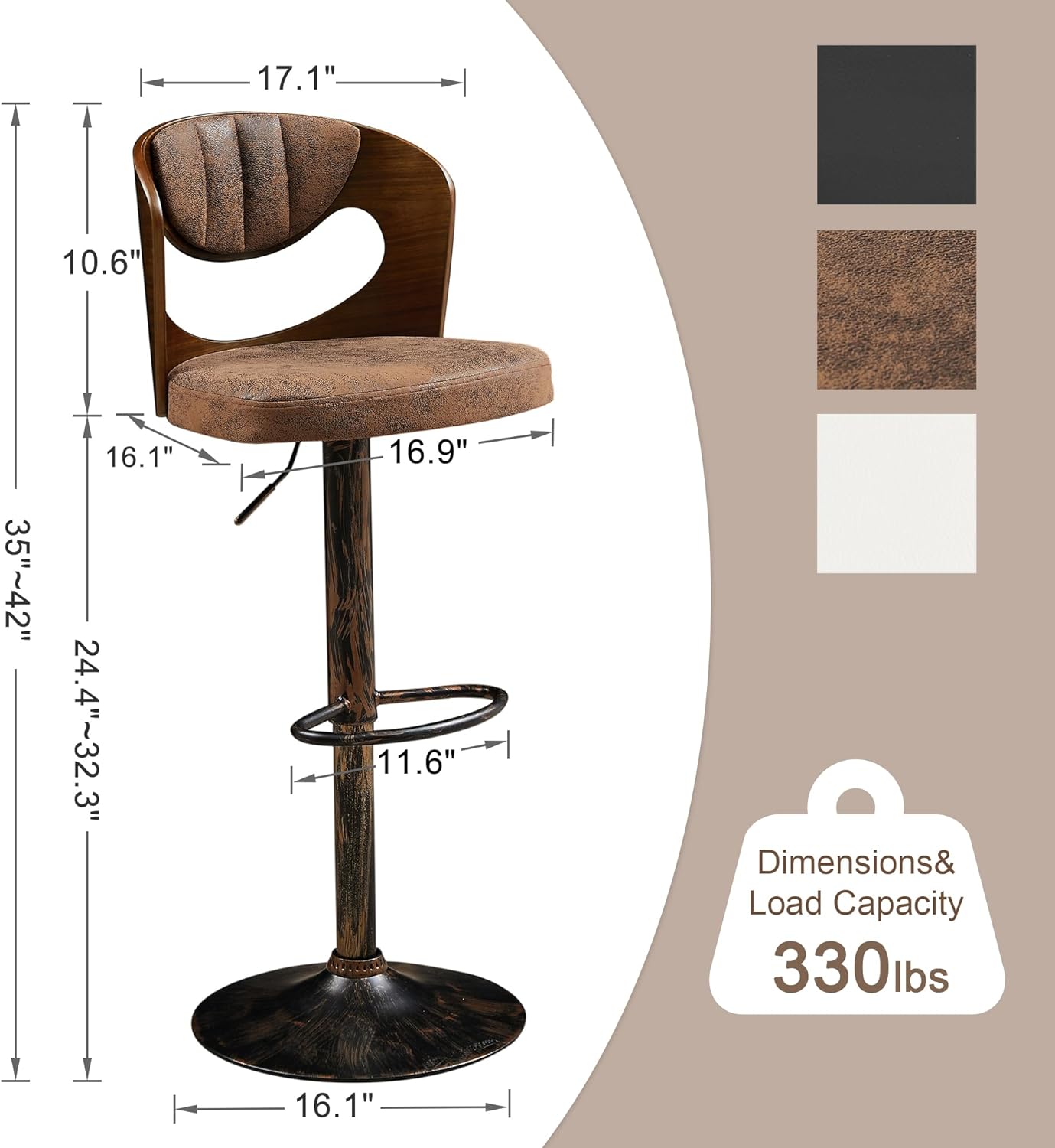 VECELO Bar Stool Set of 2,Counter Height Stools with Bentwood Back - VECELO