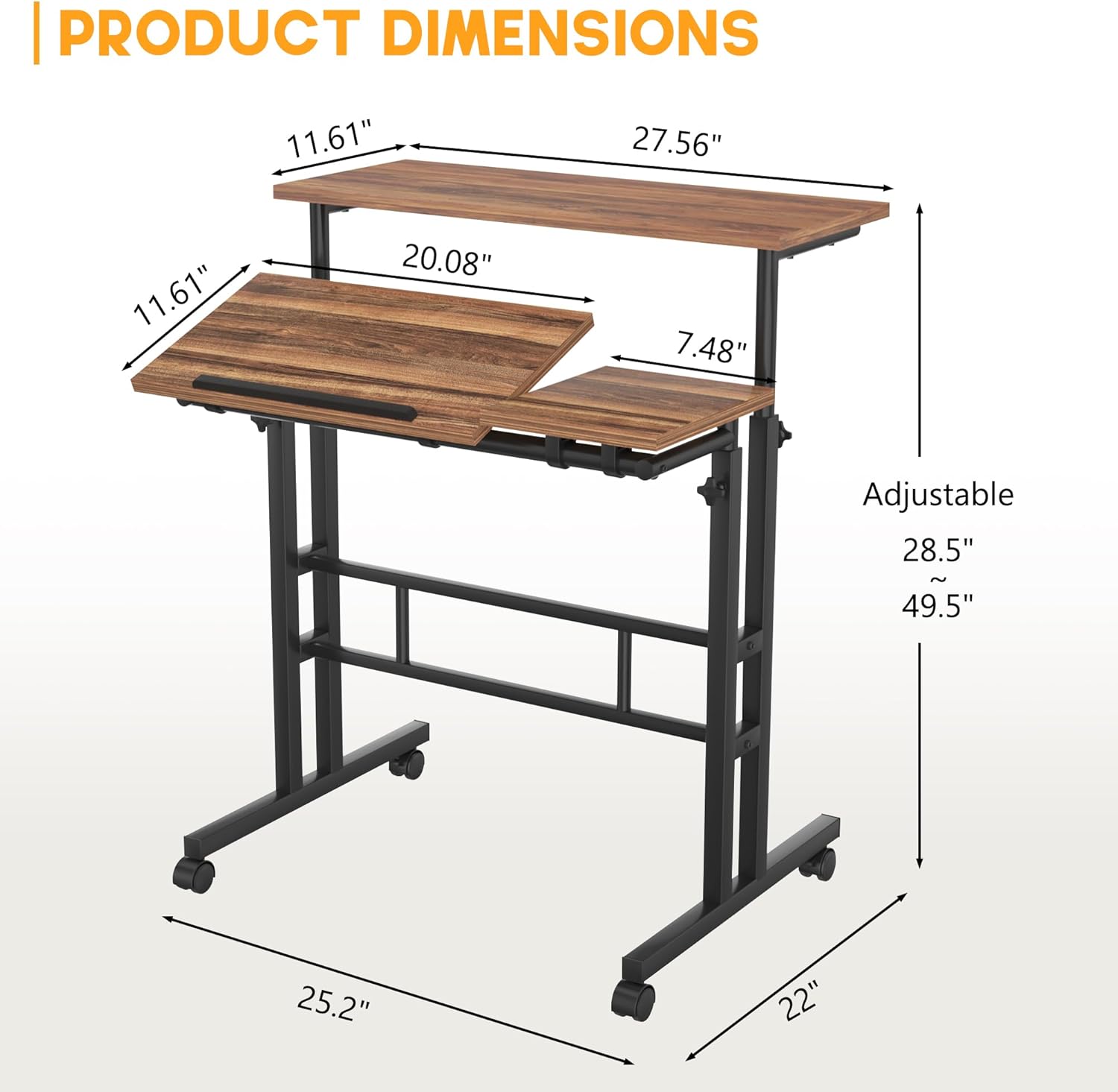 VECELO Mobile Small Standing Desk Adjustable Height