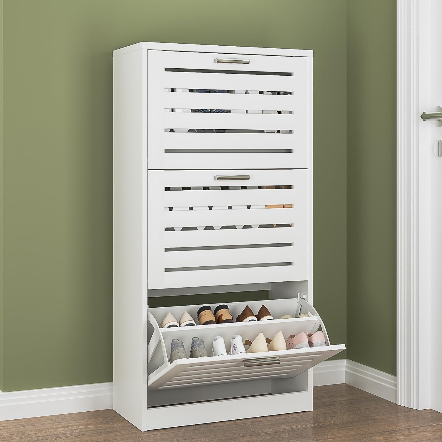 VECELO Shoe Storage Cabinet with 3 Flip Drawers