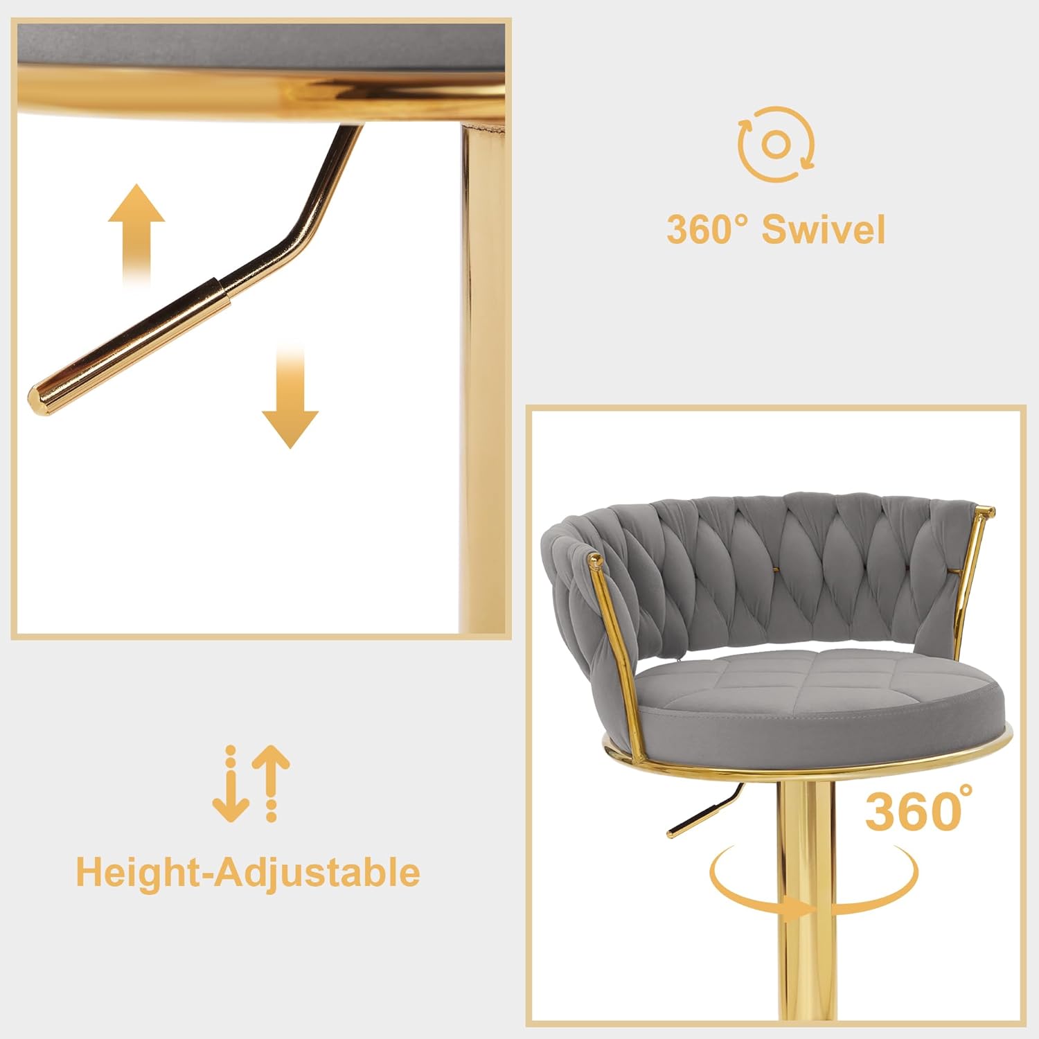 VECELO Bar Stools Set of 2, Adjustable Barstools Counter Height Stools with Back and Arm - VECELO