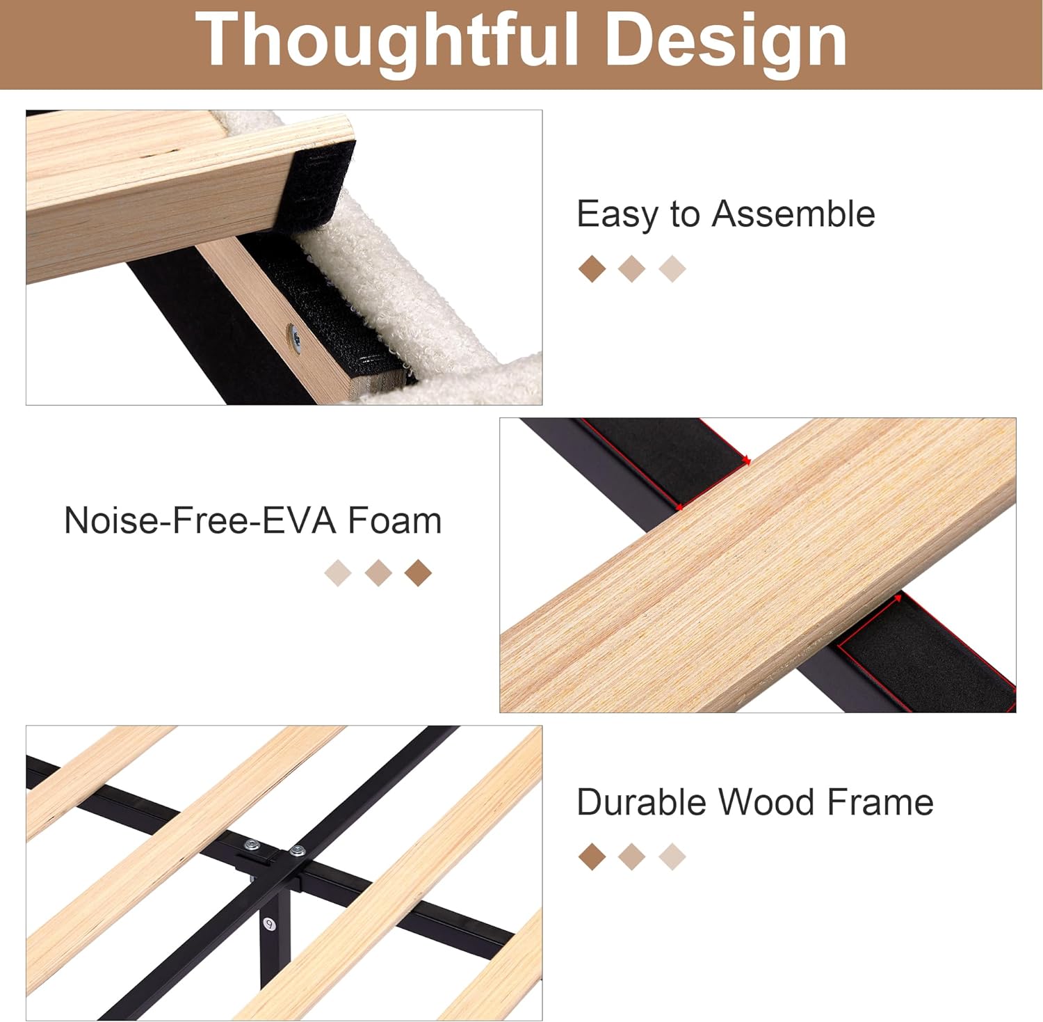 VECELO Upholstered Platform Bed Frame with Sheepskin Fabric Adjustable Headboard/Strong Wood Slats Supports