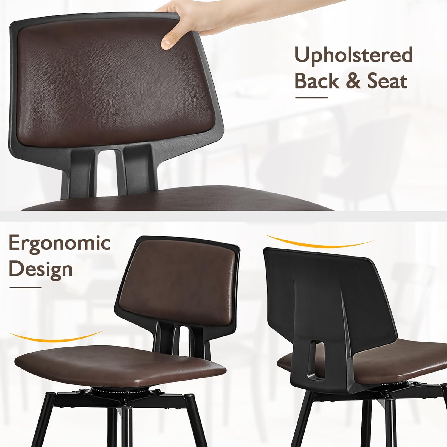 VECELO Swivel Upholstered Bar Stools Set of 2