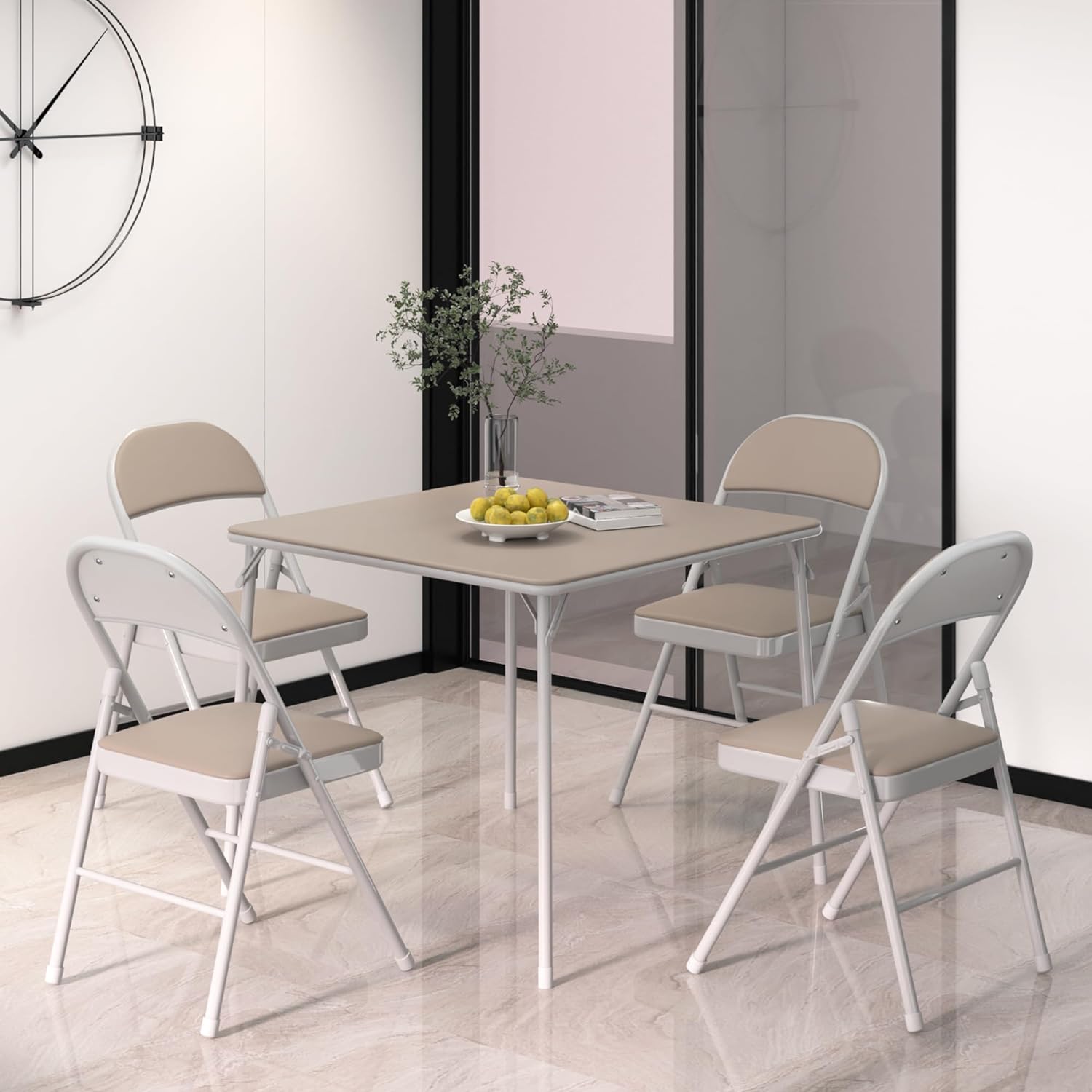 VECELO Portable Folding Card Table Square and Chair Sets with Collapsible Legs & Vinyl Upholstery (5 PCS) - VECELO