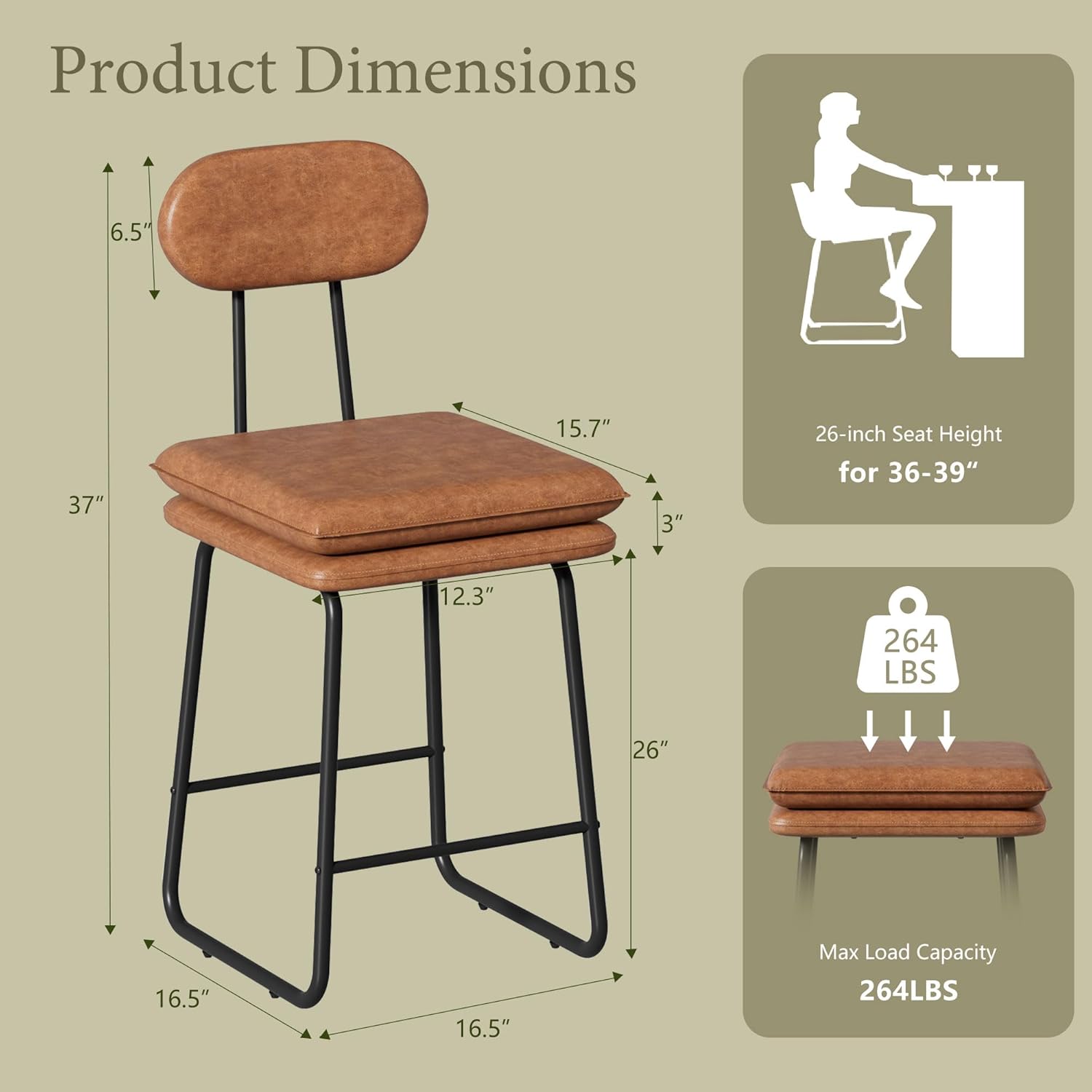 VECELO Bar Stools Set of 2