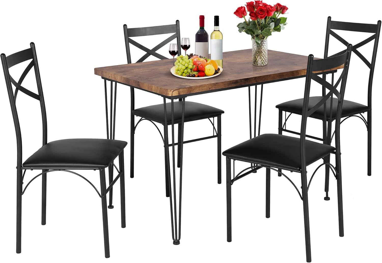 VECELO 5-Piece Modern Rectangular Dining Table Set