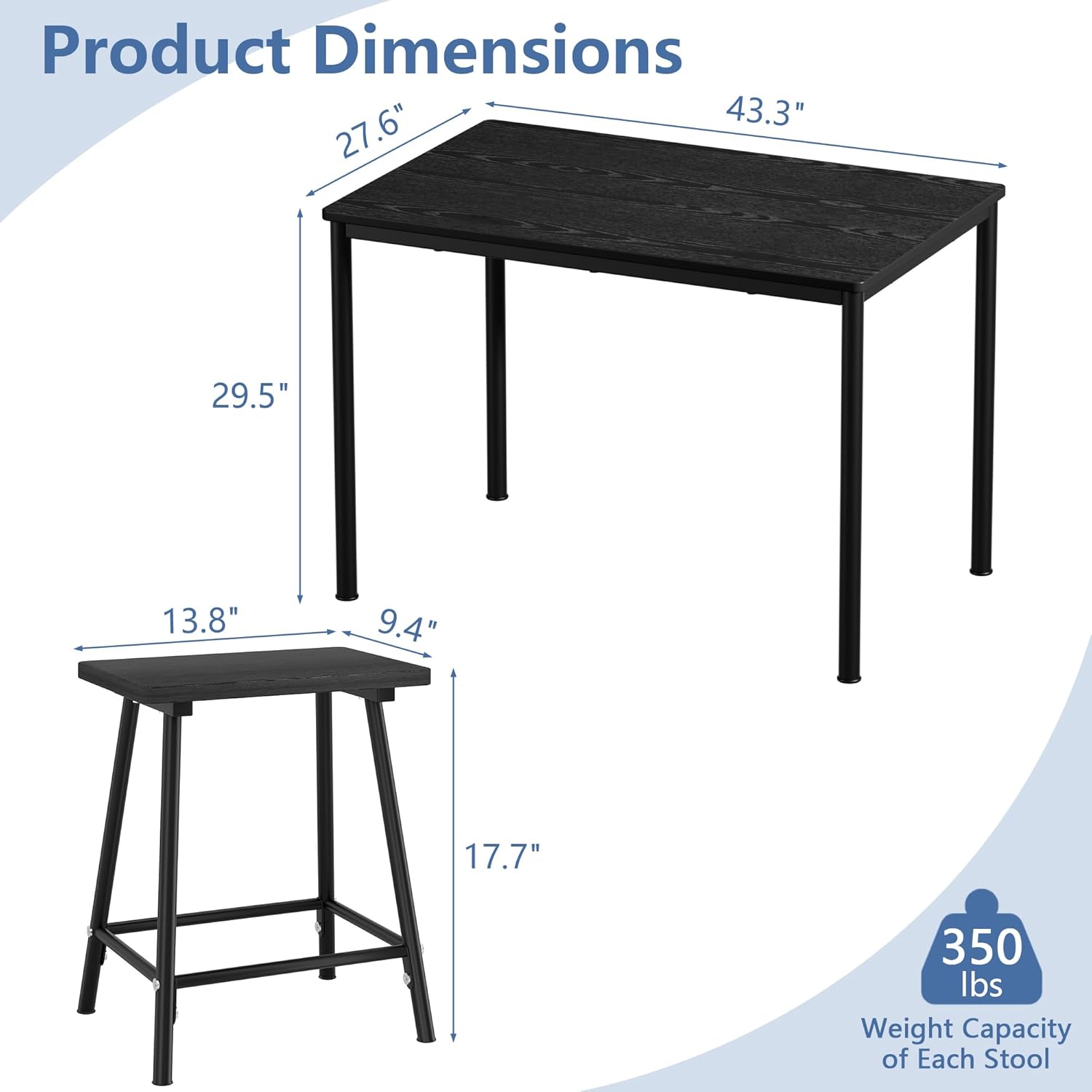VECELO 5-Piece Dining Table Set Metal and Wood Kitchen Furniture with 4 Stools