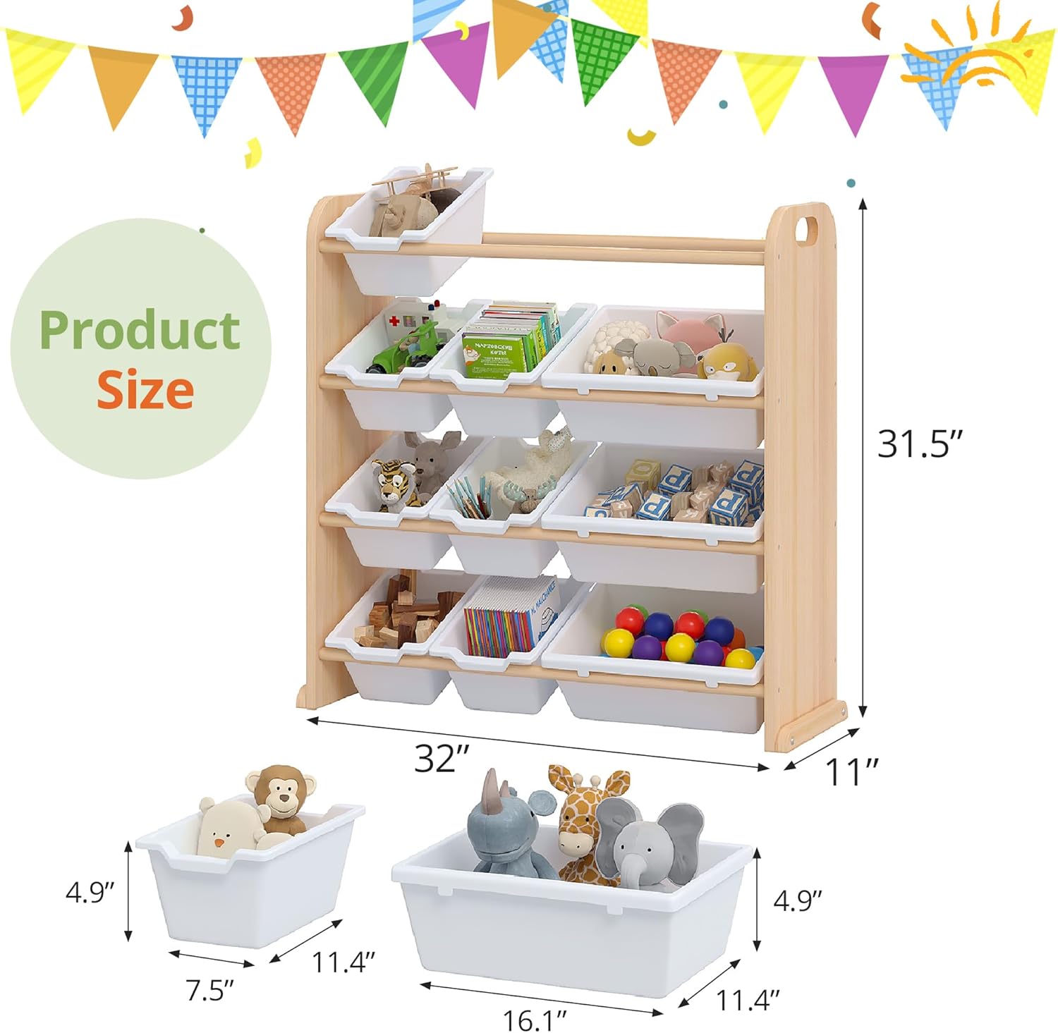 VECELO Kids Toy Storage Organizer with 12 Pcs Bins
