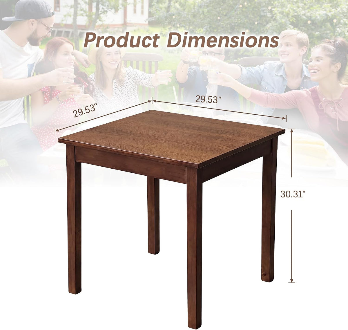 VECELO Square Dining Table for 2-4 People  29” x 29” Compact Kitchen Table with Solid Wood Legs