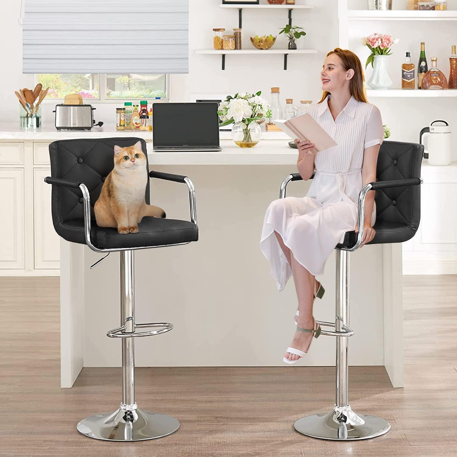 VECELO Adjustable Counter Height Bar Stools Set of 2 - VECELO