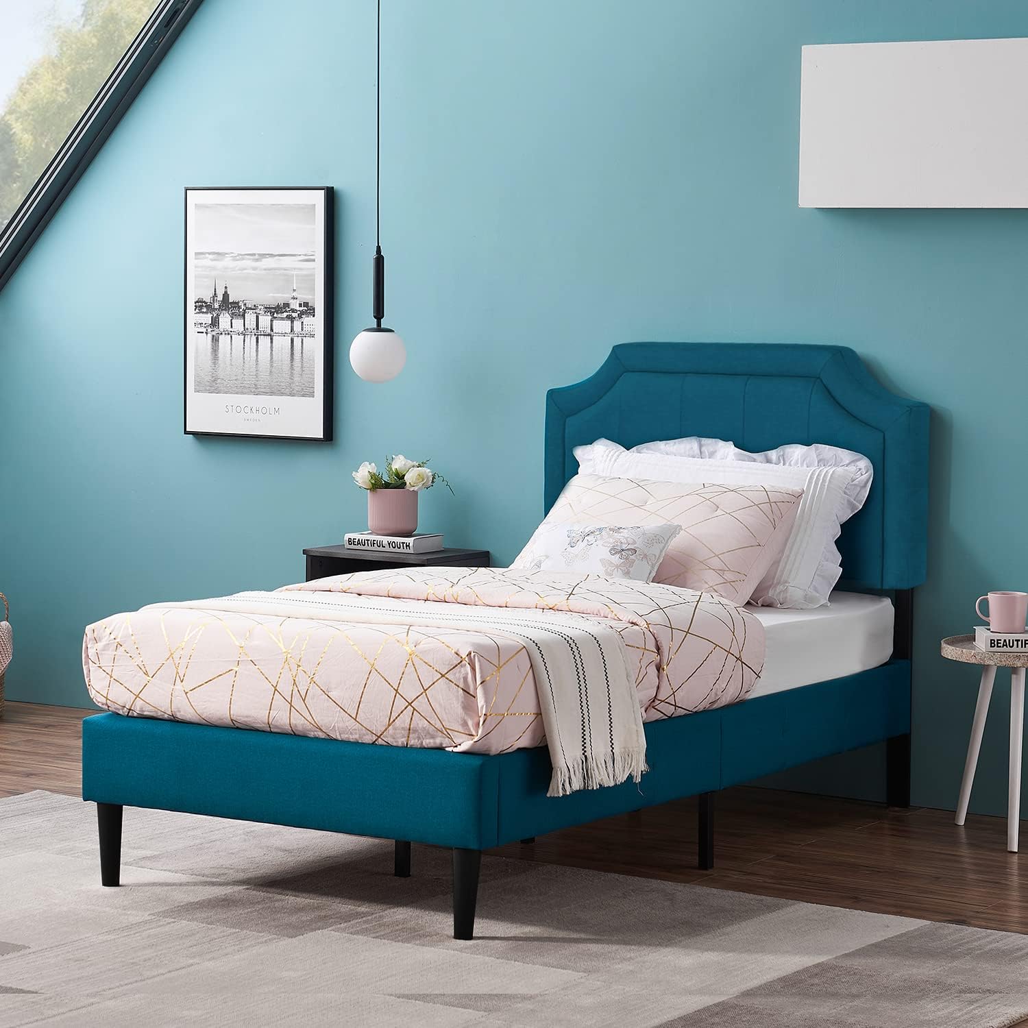 VECELO Premium Upholstered Platform Bed Diamond Stitched Panel Headboard