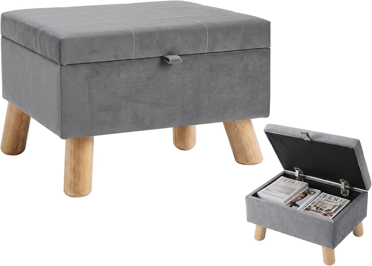 VECELO Storage Ottoman Under Desk  Small Foot Stool with Wood Legs