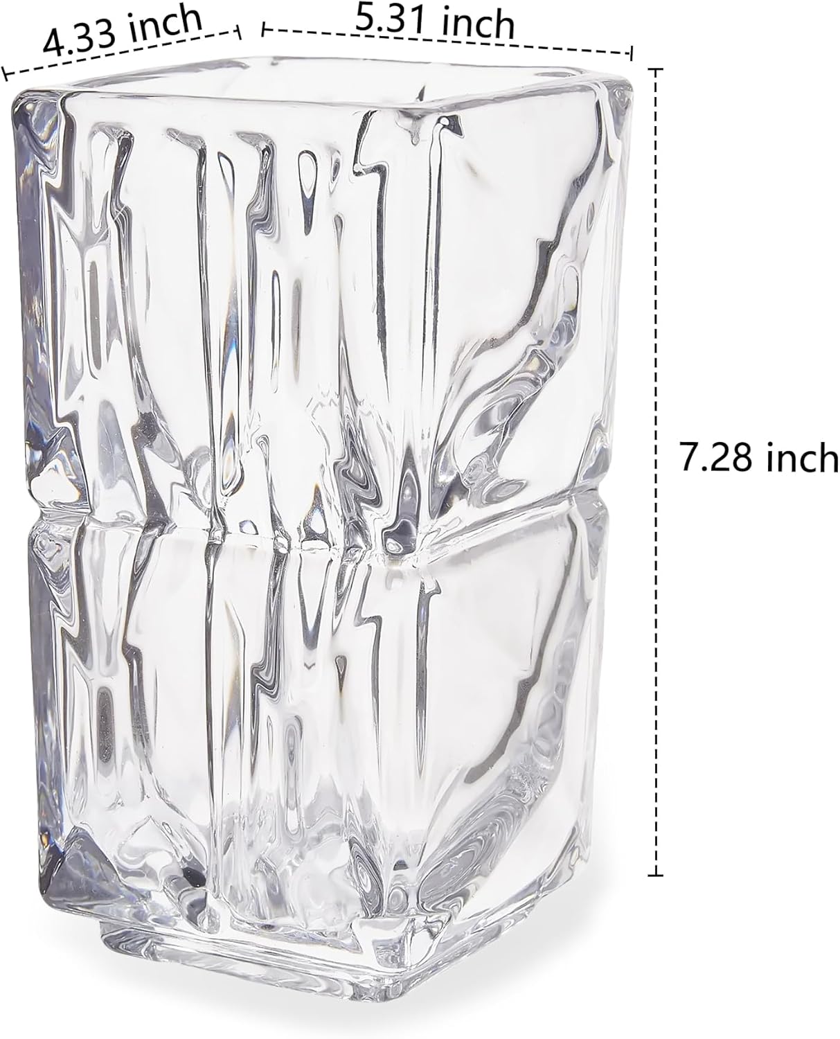VECELO Crystal Glass Vase - Textured Clear Flower Vase