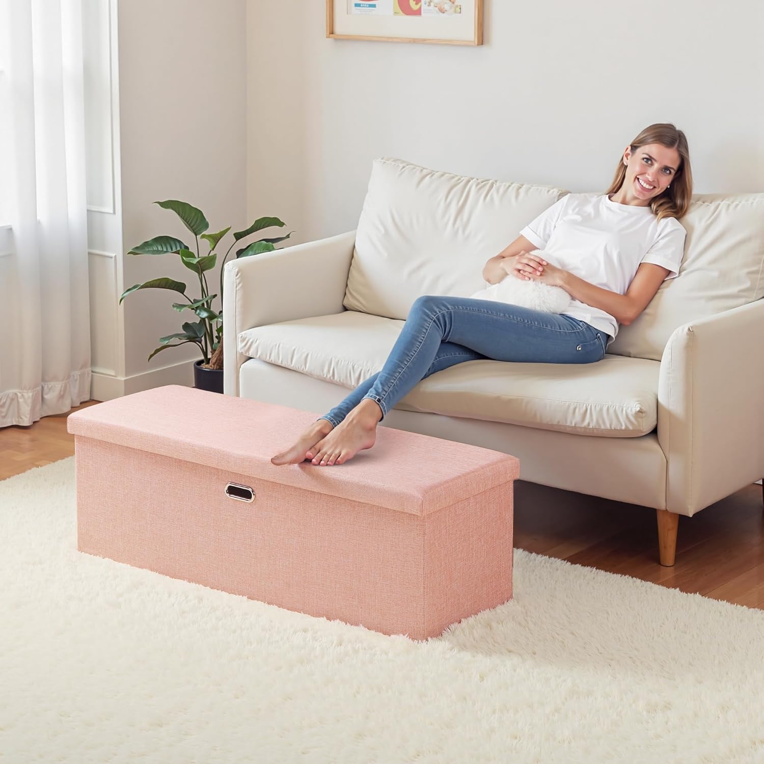 VECELO Folding Storage Ottoman Bench