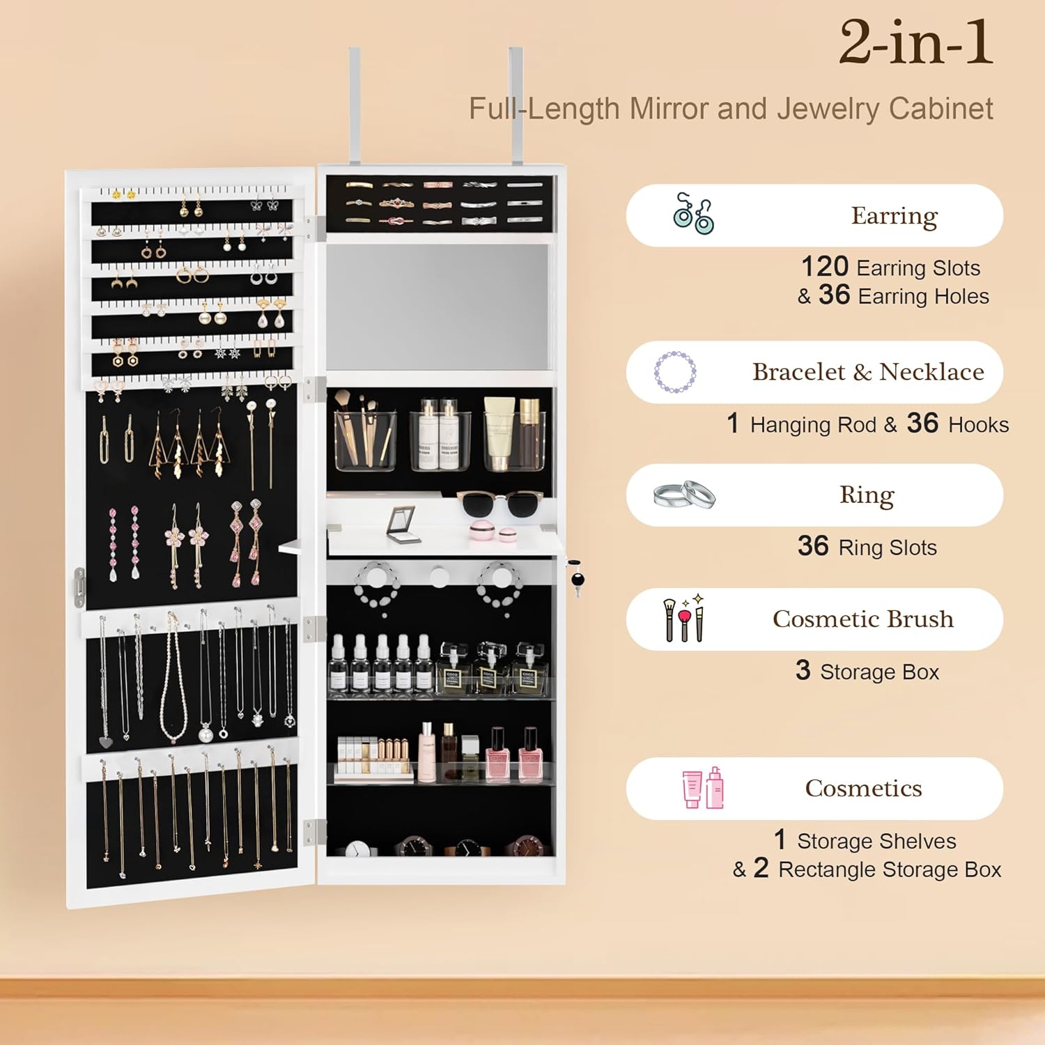VECELO LED Mirror Jewelry Cabinet - VECELO