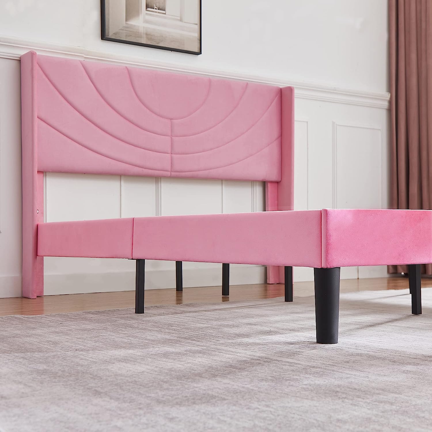 VECELO Upholstered Platform Bed Frame with Adjustable Fabric Headboard