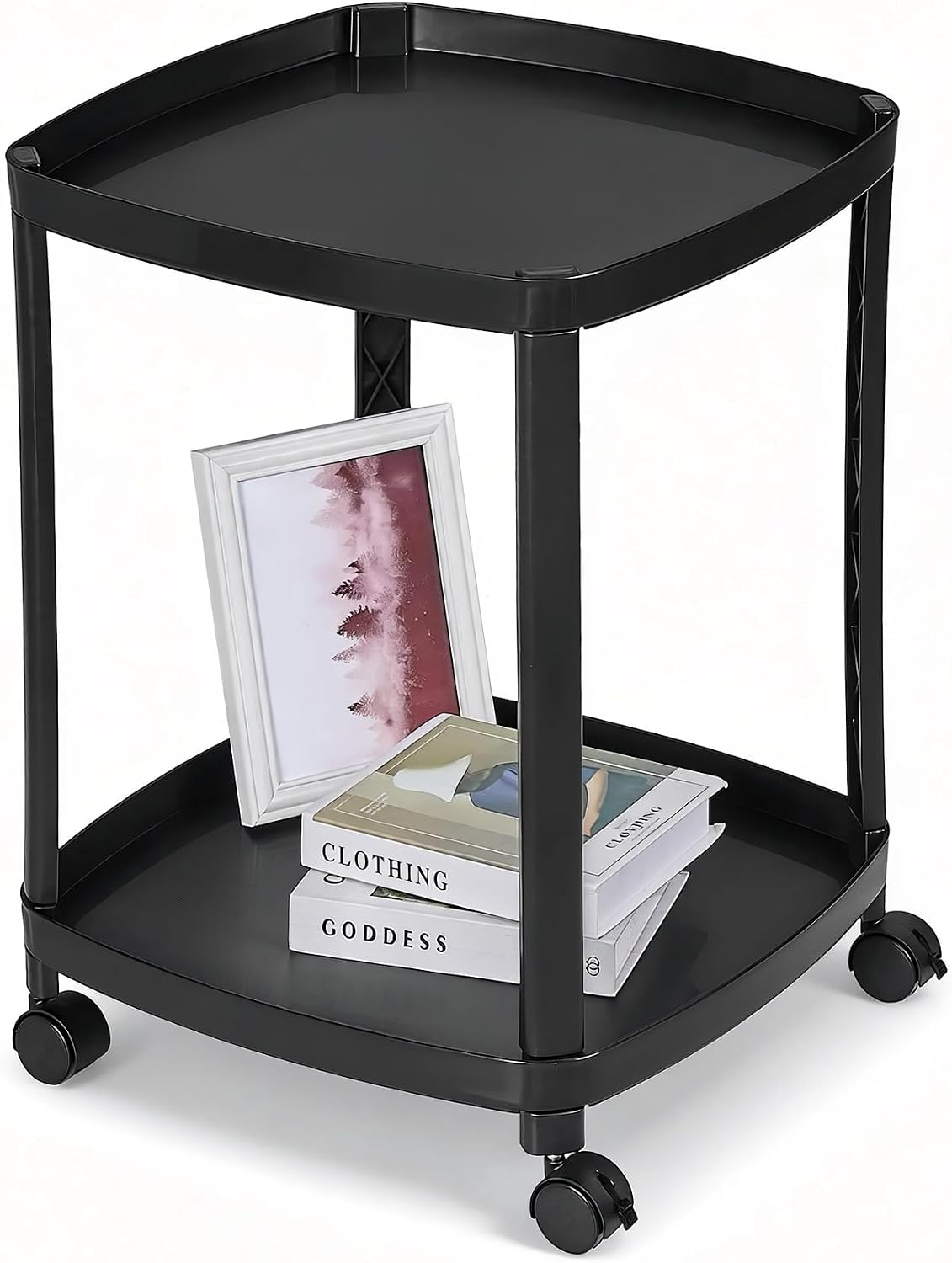 VECELO Rolling End Side Table with Lockable Wheels