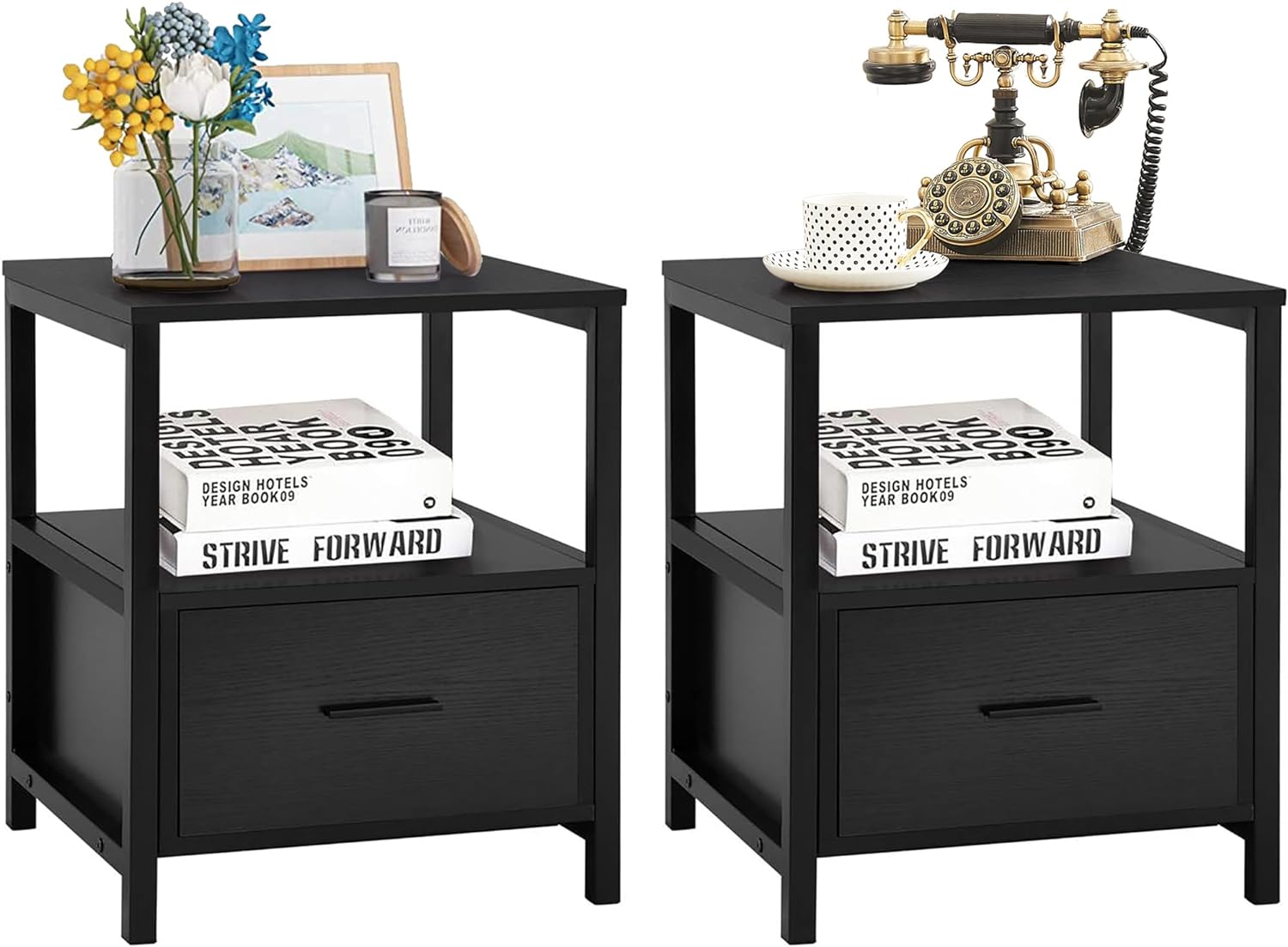 VECELO Nightstand Modern Square End Side Table, 1 Pack/2 Packs - VECELO