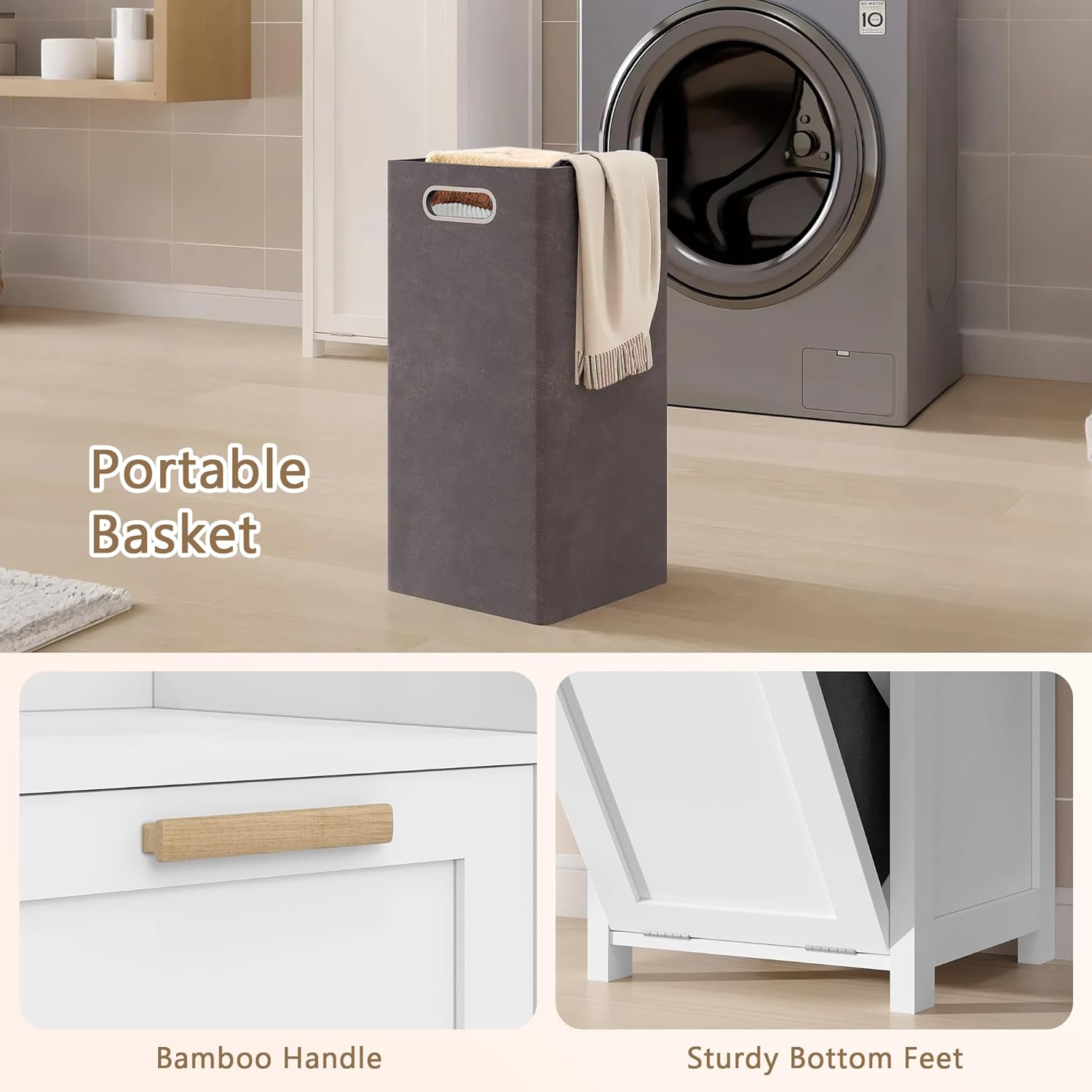 VECELO Tall Tilt Out Laundry Hamper Cabinet with Removable Laundry Basket