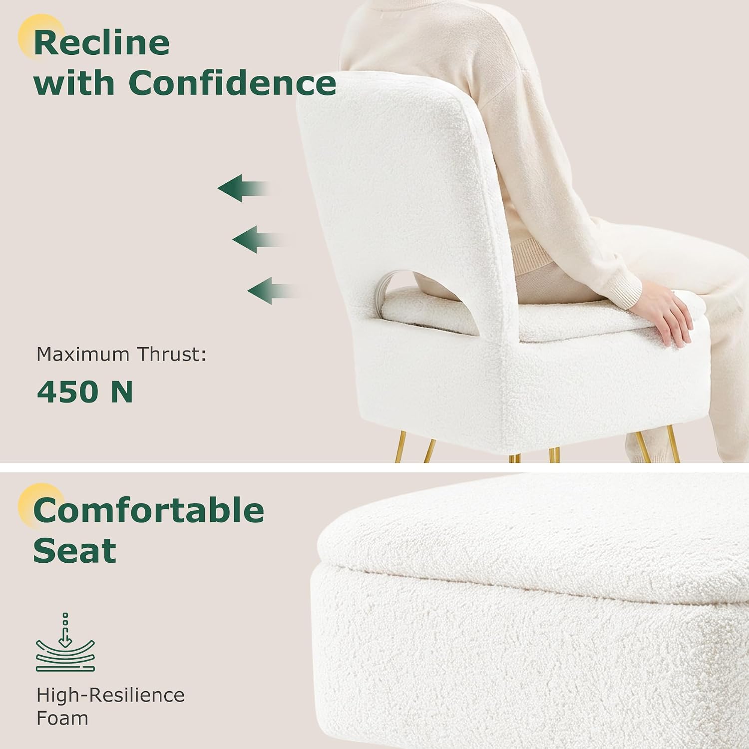 VECELO Vanity Stool Chair with Storage and Folding Back