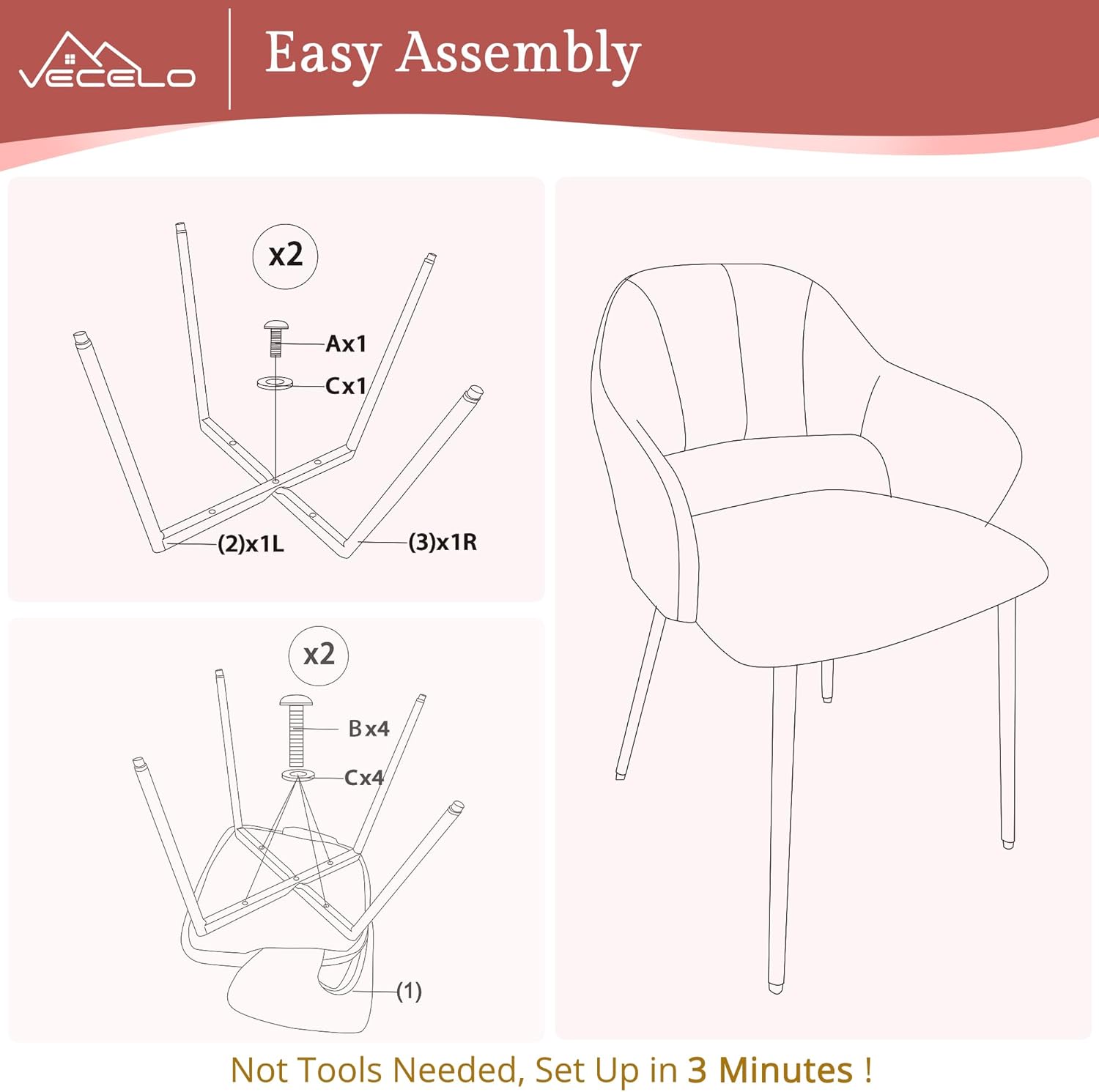 VECELO Velvet Dining Chairs Set of 2