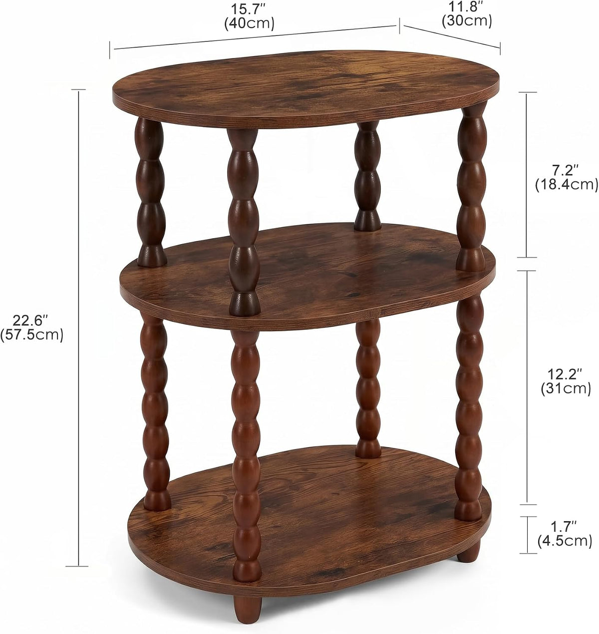 VECELO Oval Side Table  3-Tier Small End Table  Night Stand Accent Table