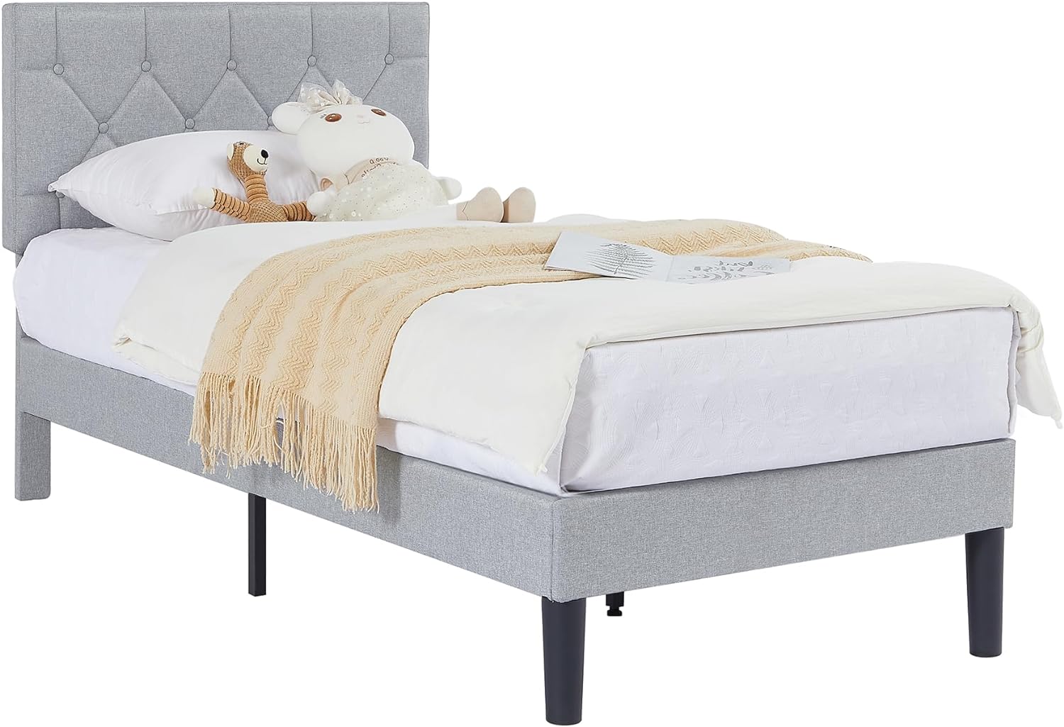 VECELO Bed Frame, Upholstered Platform with Adjustable Diamond Tufted Headboard